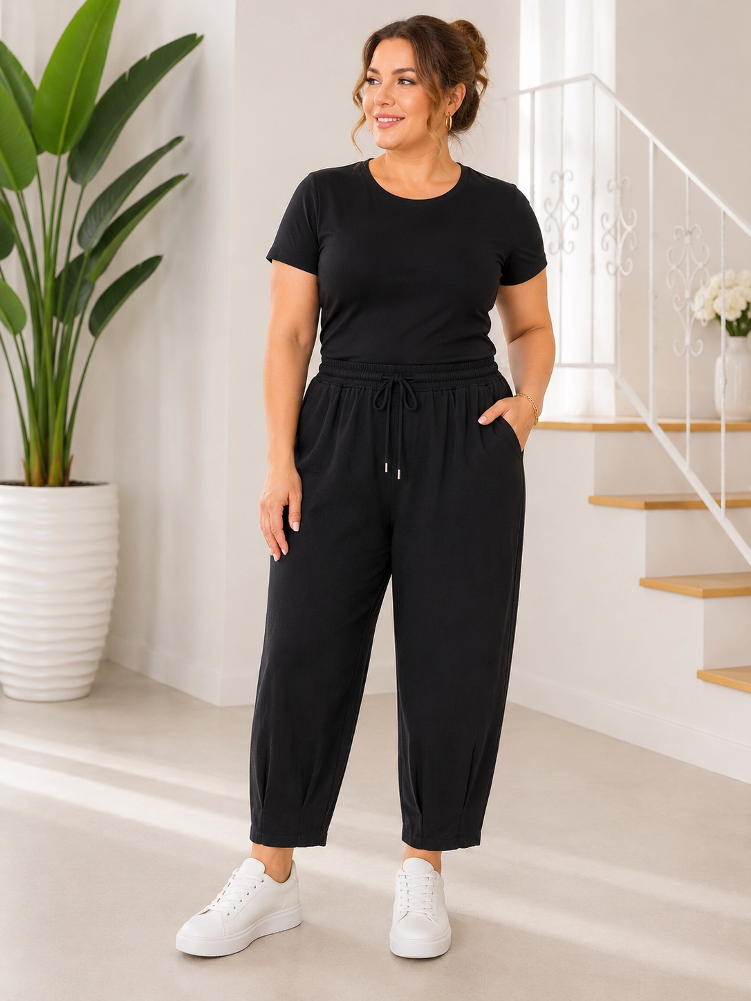 Keten Beli Lastikli Havuç Model Pantolon 