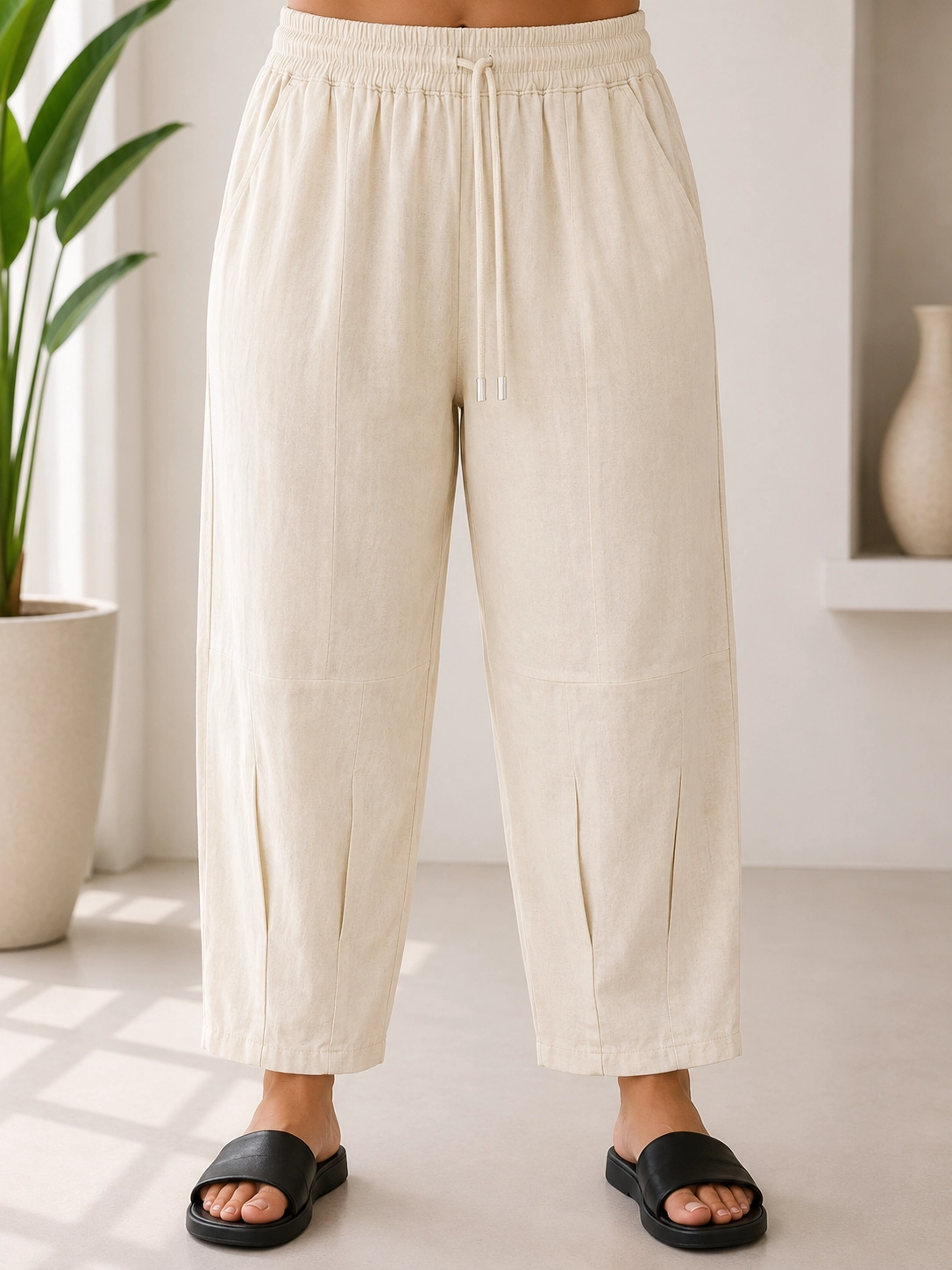 Keten Beli Lastikli Havuç Model Pantolon 