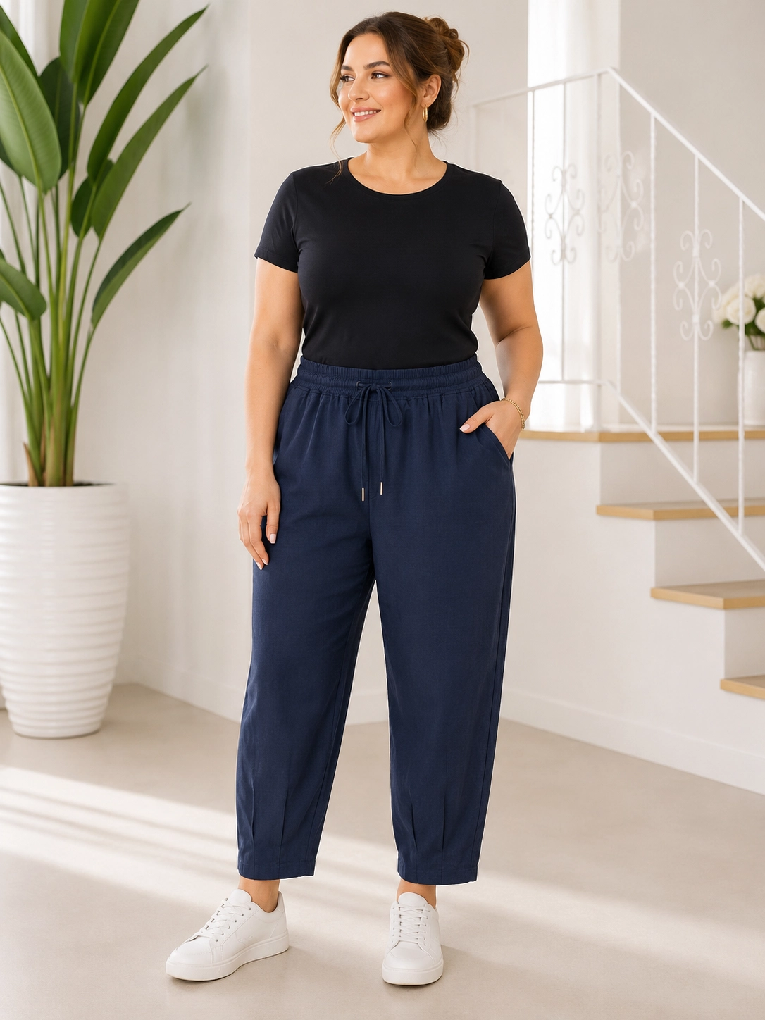 Keten Beli Lastikli Havuç Model Pantolon 