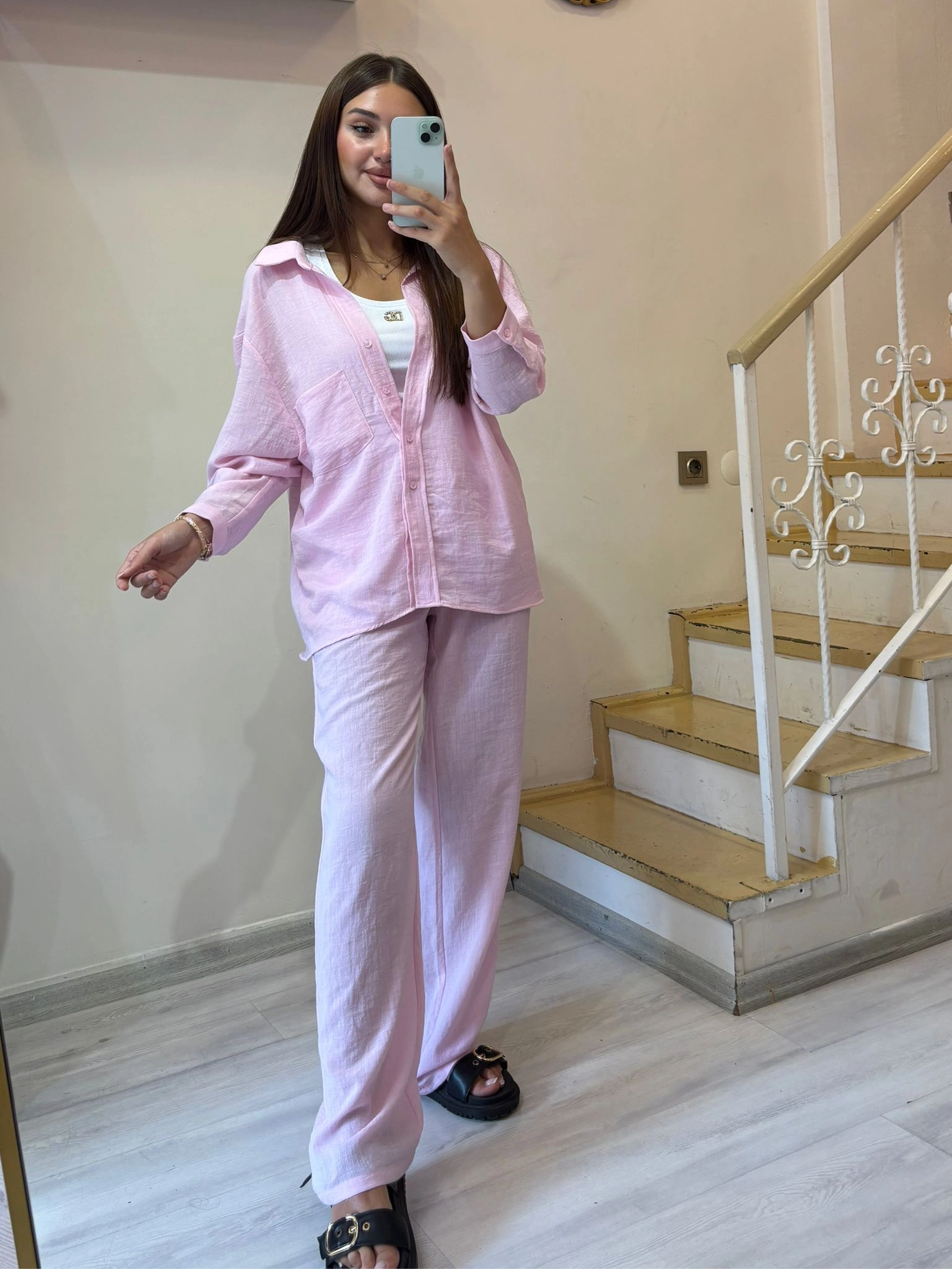 MİA Gömlek Pantolon Keten  İkili Takım