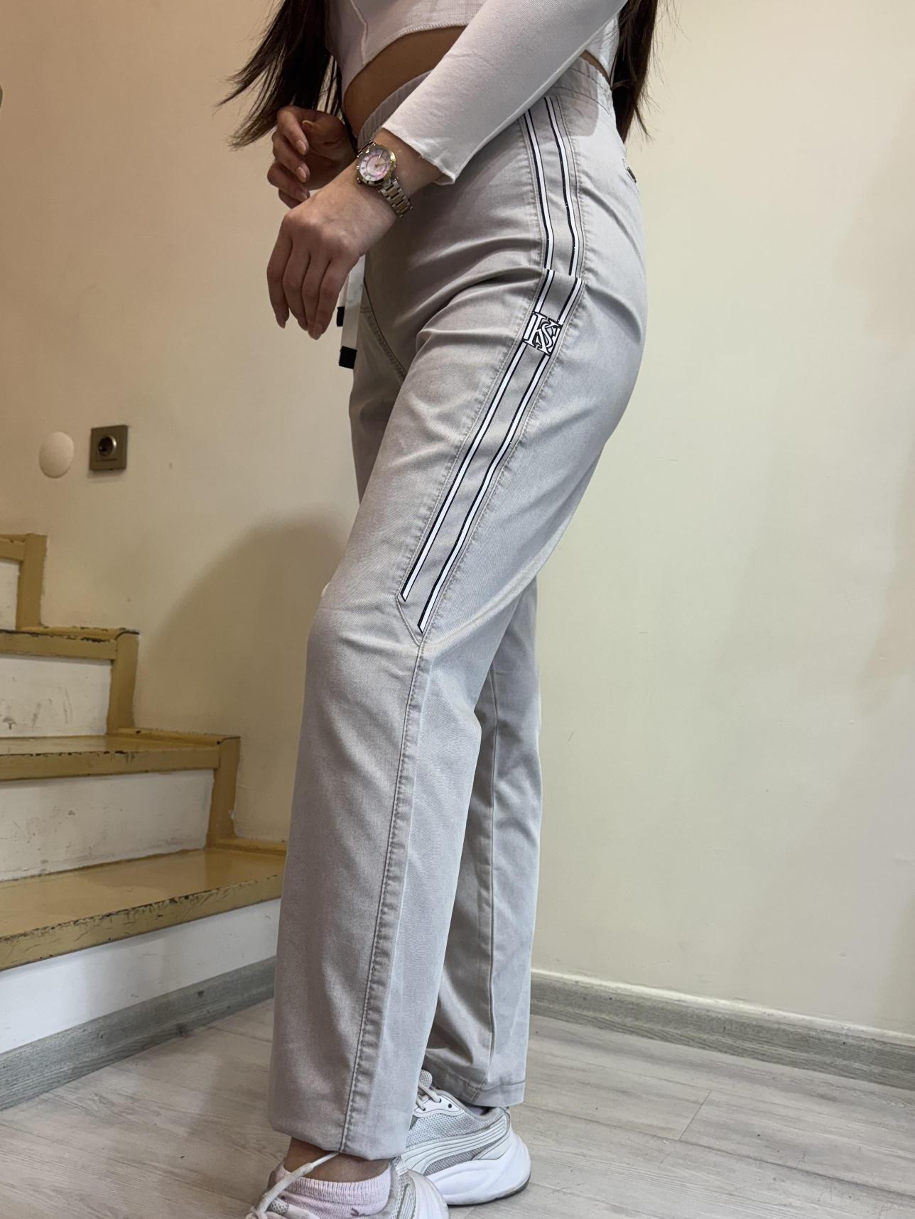 Büyük Beden Şeritli Beli Lastikli Pantolon