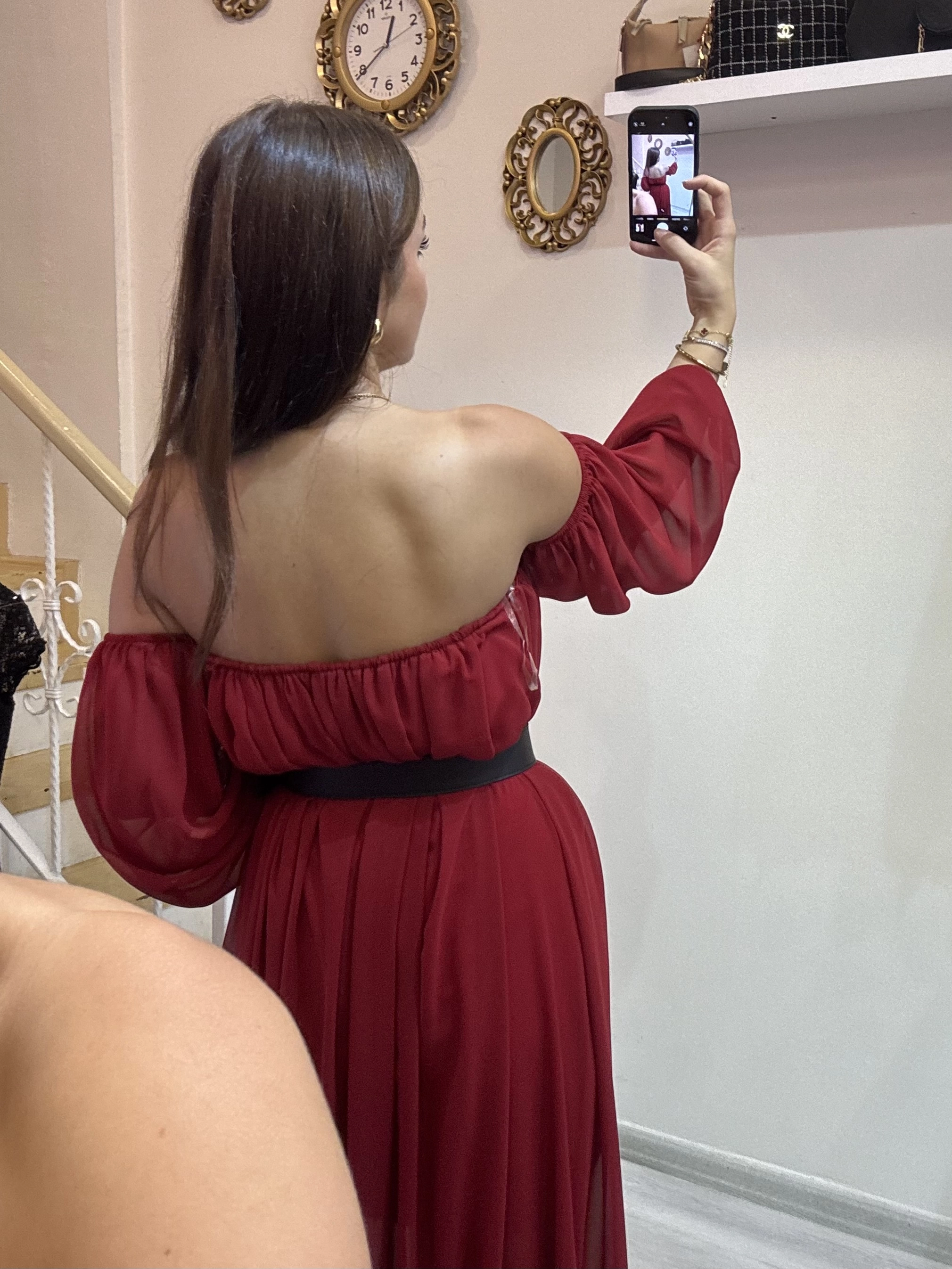 Straplez Şifon Elbise 