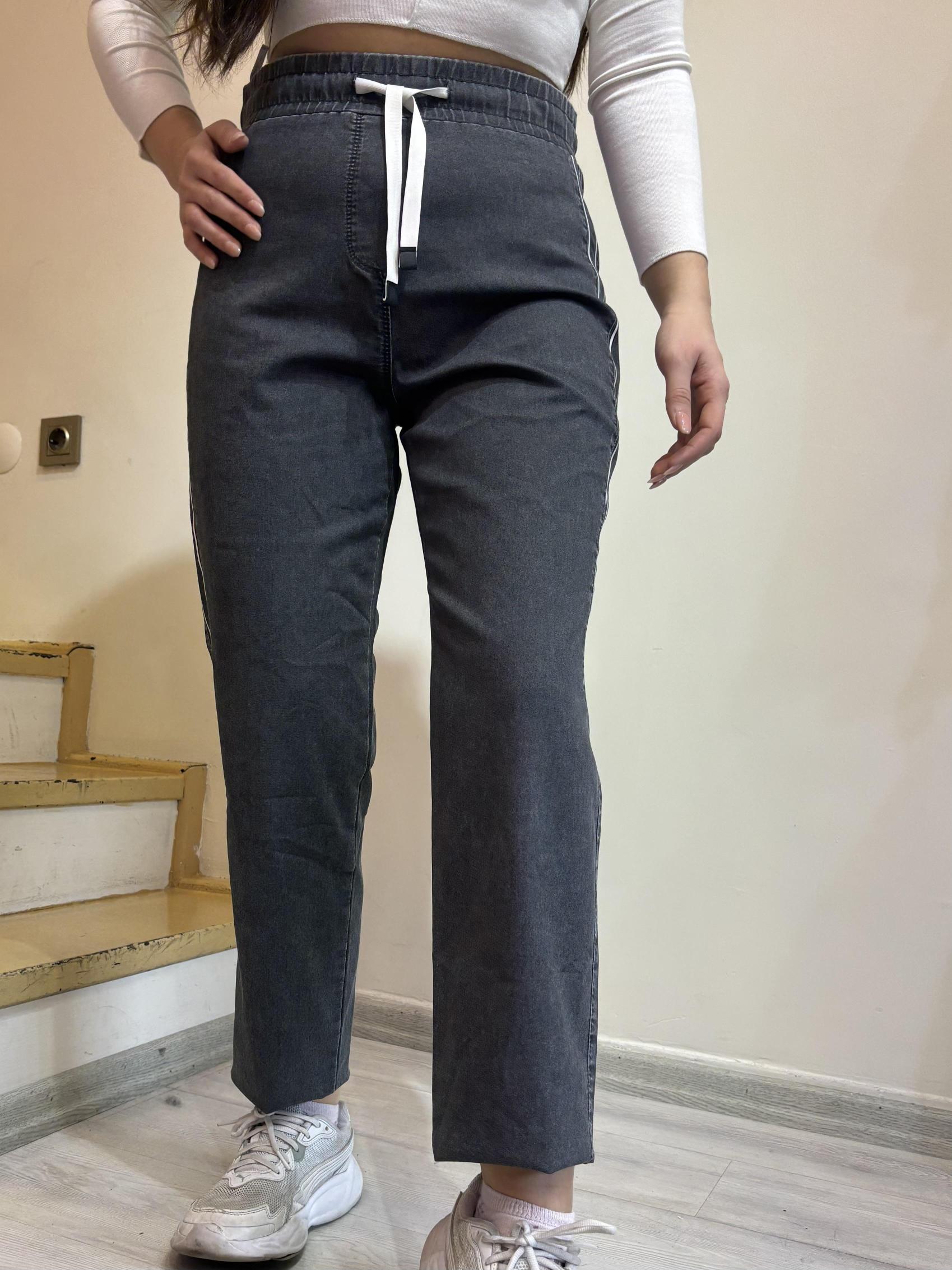 Büyük Beden Şeritli Beli Lastikli Pantolon