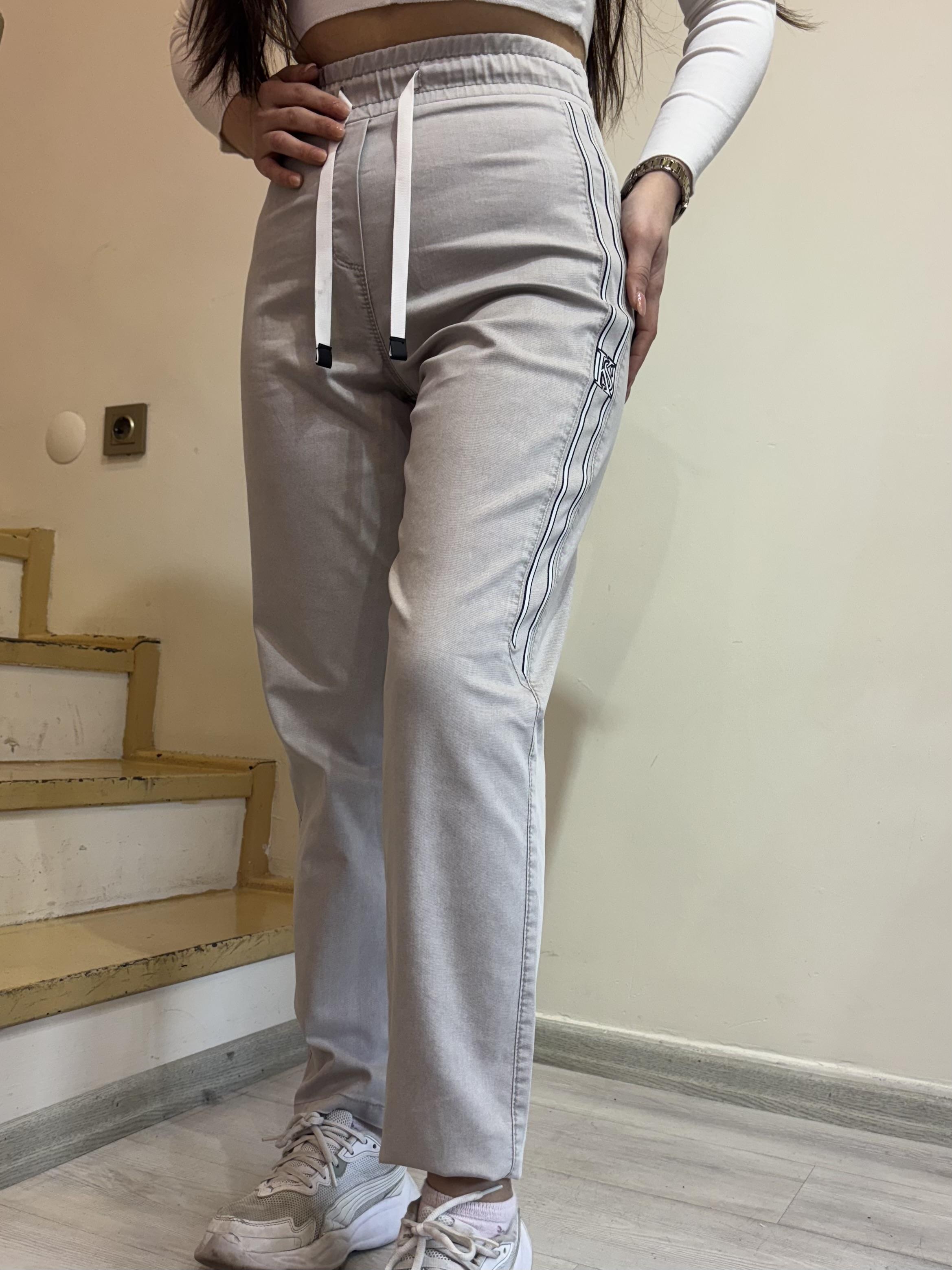 Büyük Beden Şeritli Beli Lastikli Pantolon