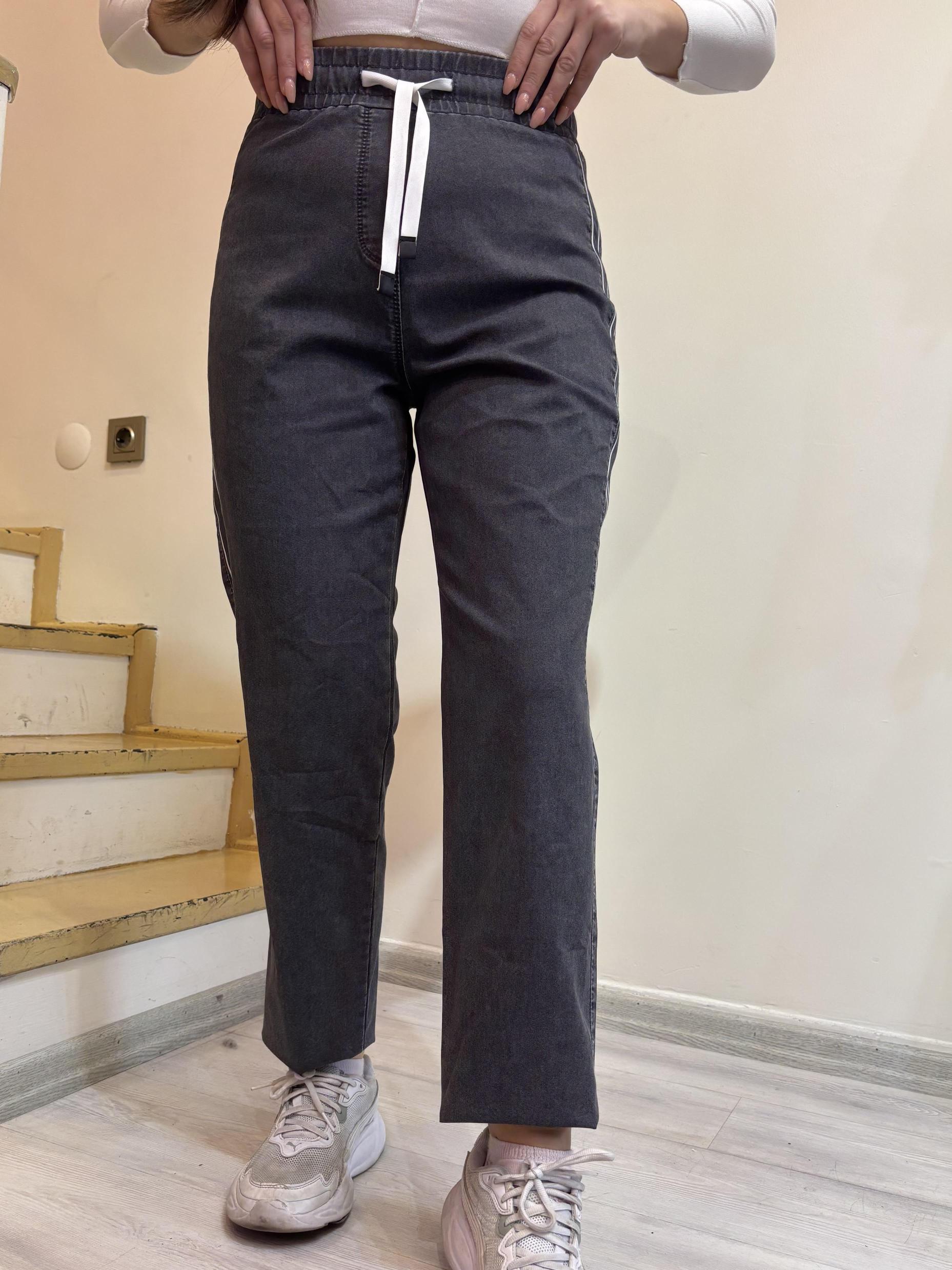 Büyük Beden Şeritli Beli Lastikli Pantolon