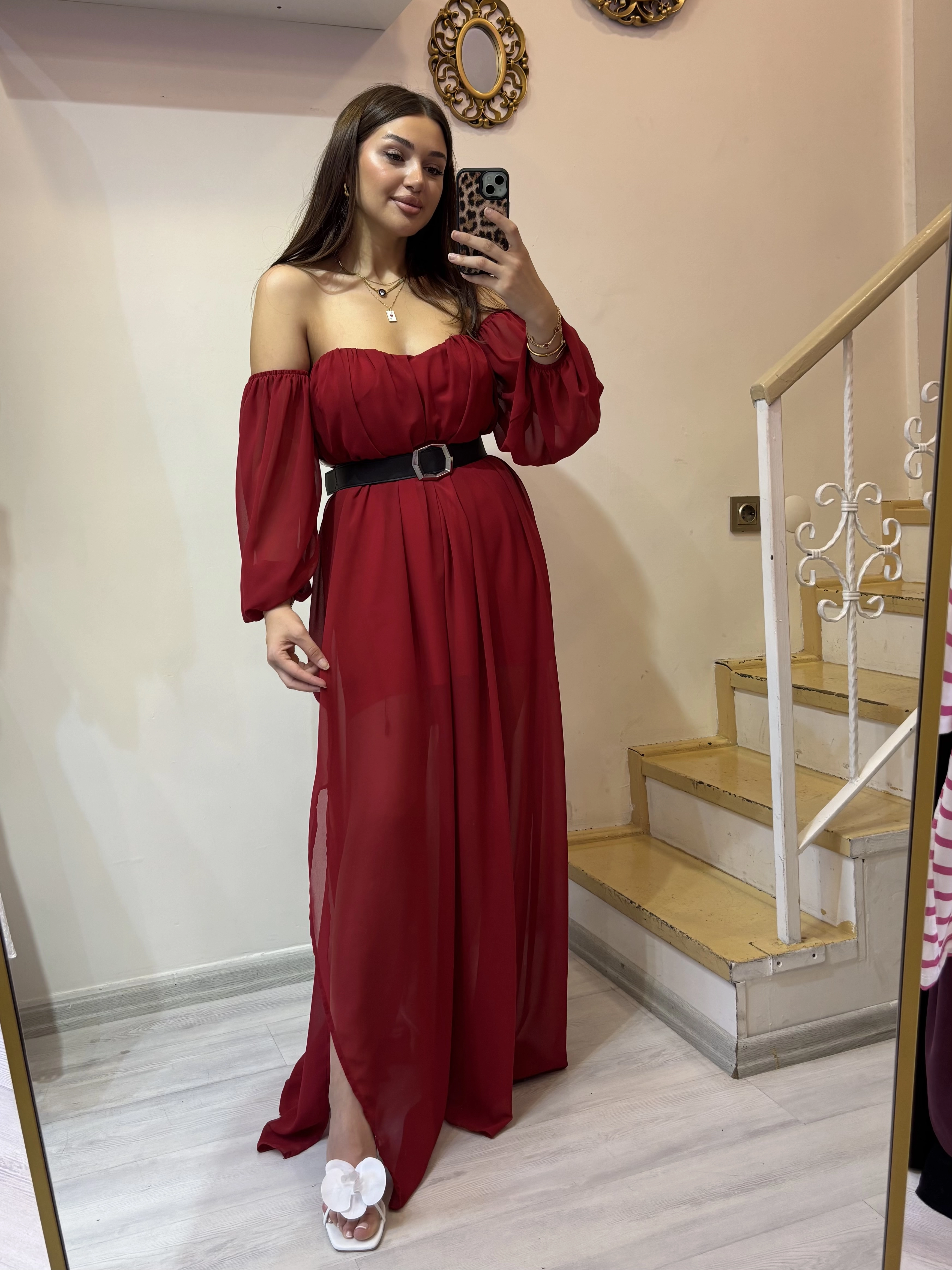 Straplez Şifon Elbise 