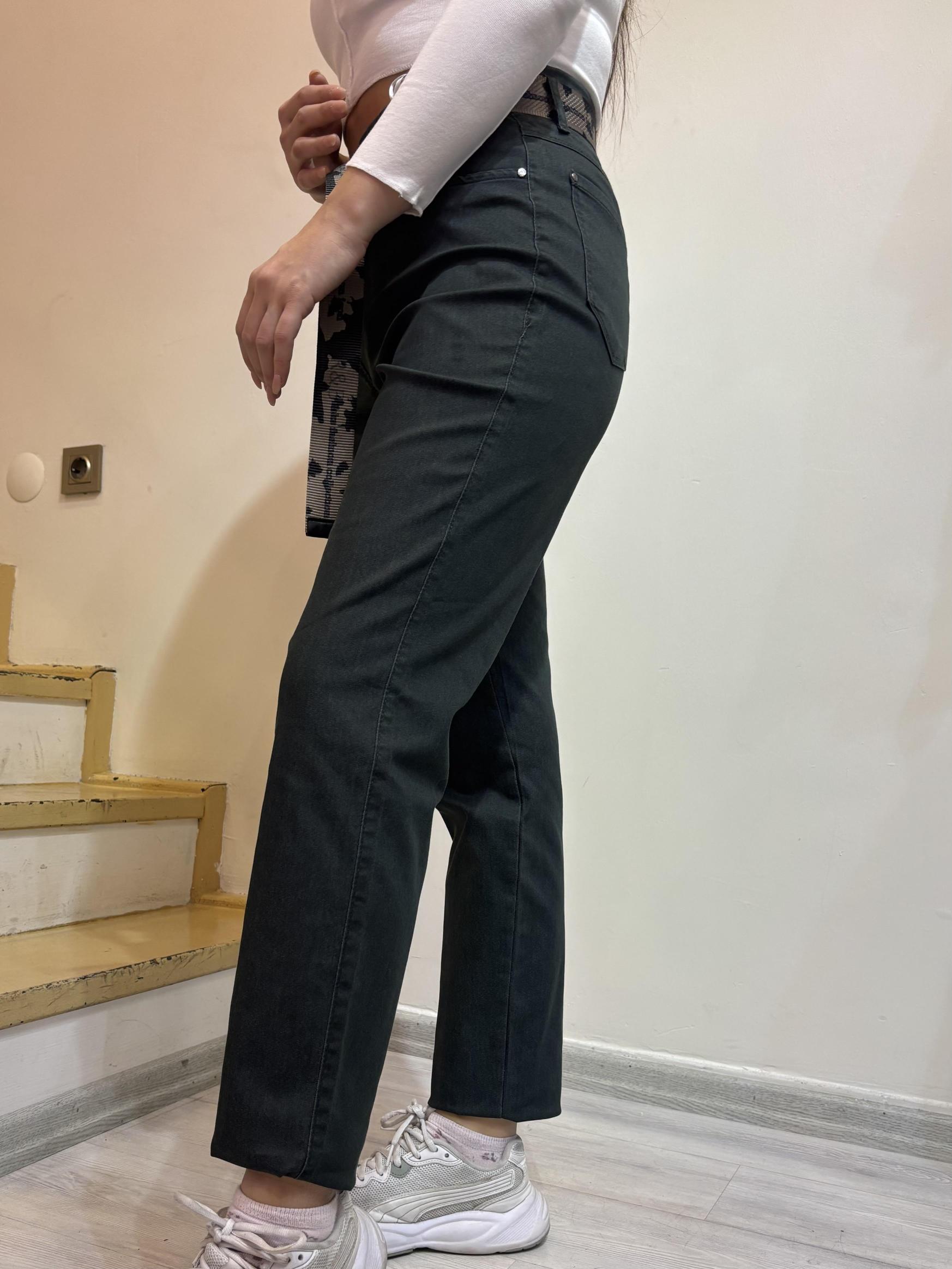 Büyük Beden Beli Lastikli Kemerli Boru Paça Pantolon
