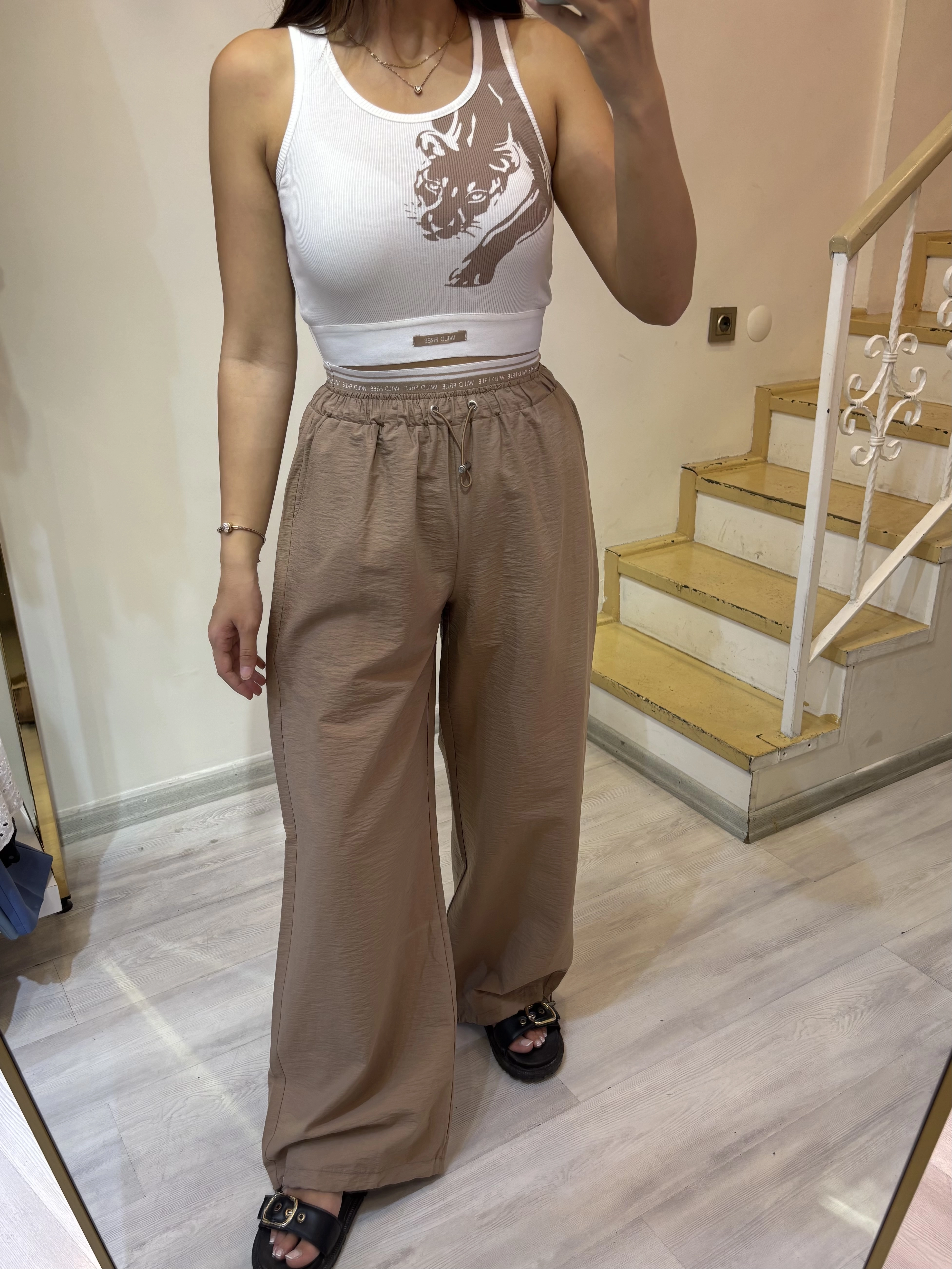 Bilekten Lastikli Pantolon Crop Takım