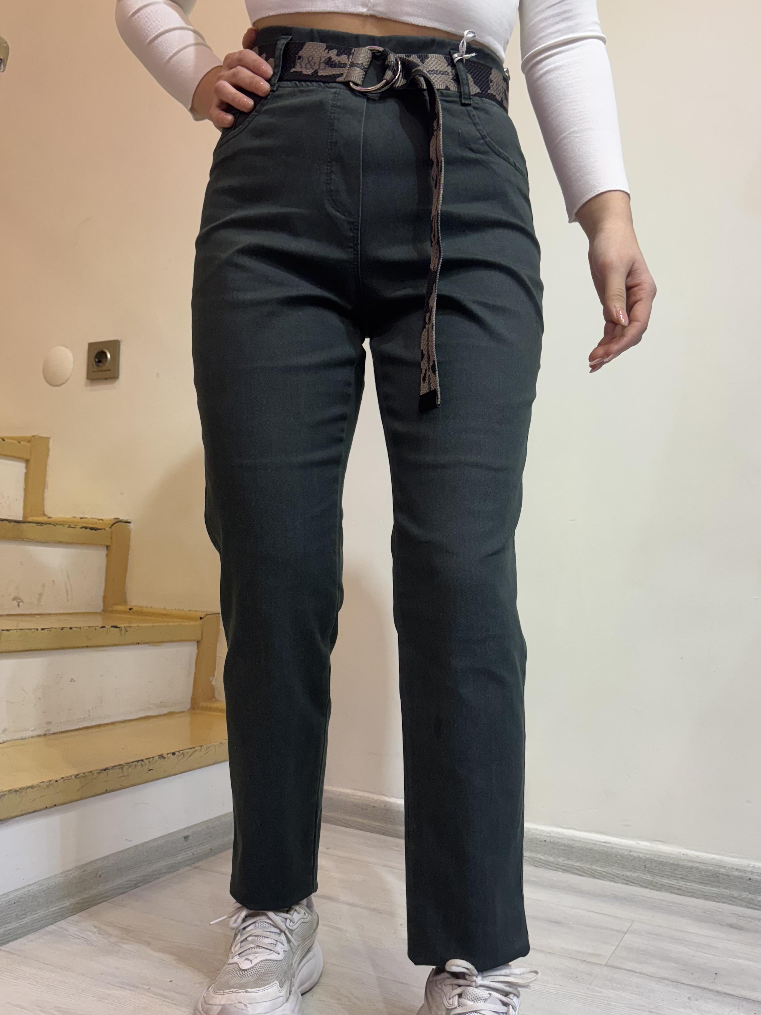 Büyük Beden Beli Lastikli Kemerli Boru Paça Pantolon