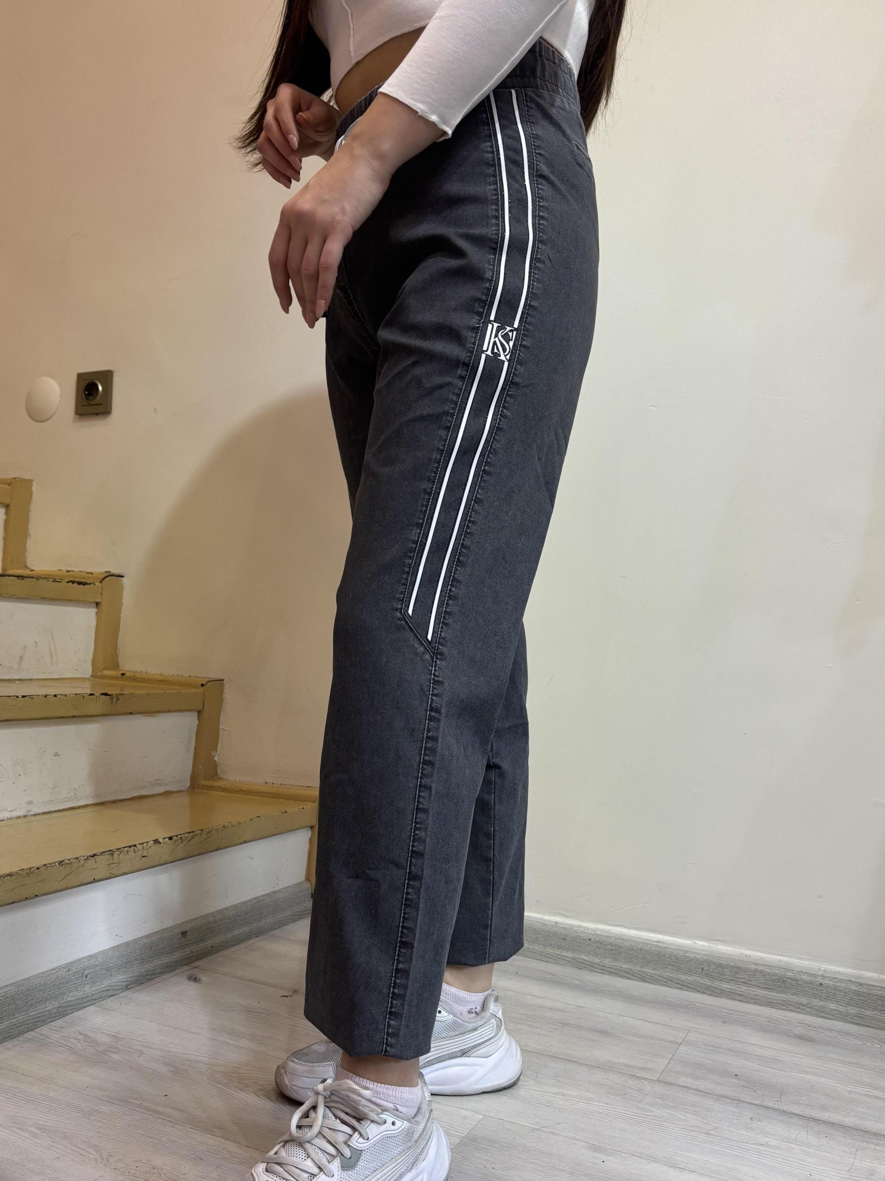 Büyük Beden Şeritli Beli Lastikli Pantolon