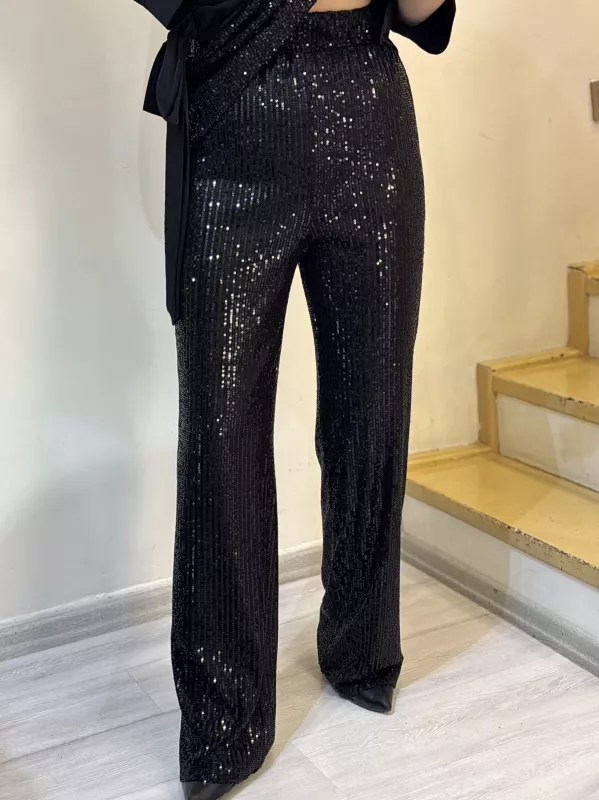 Beli Lastikli Payetli Pantolon
