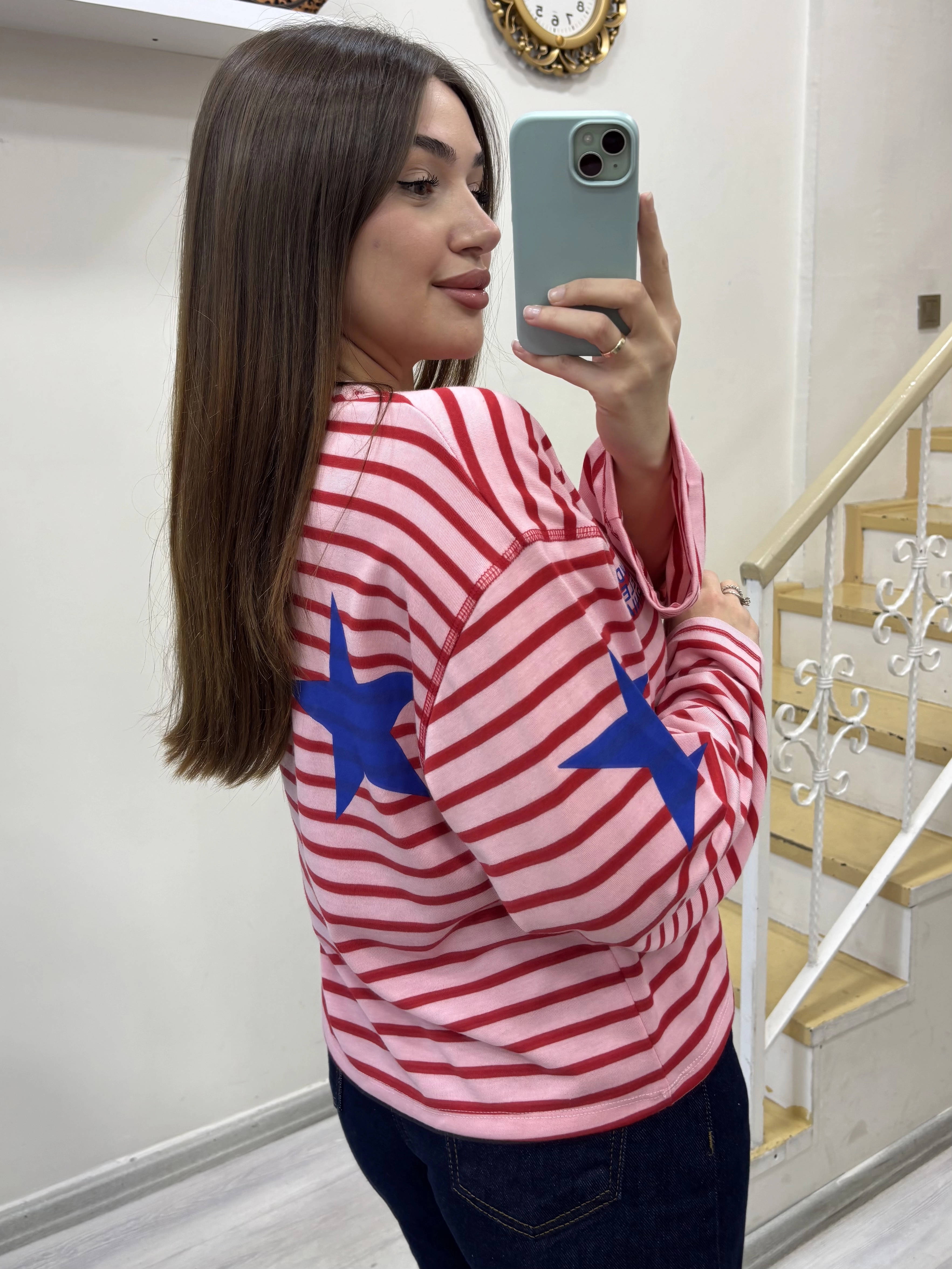 Çizgili Yazılı Sweatshirt