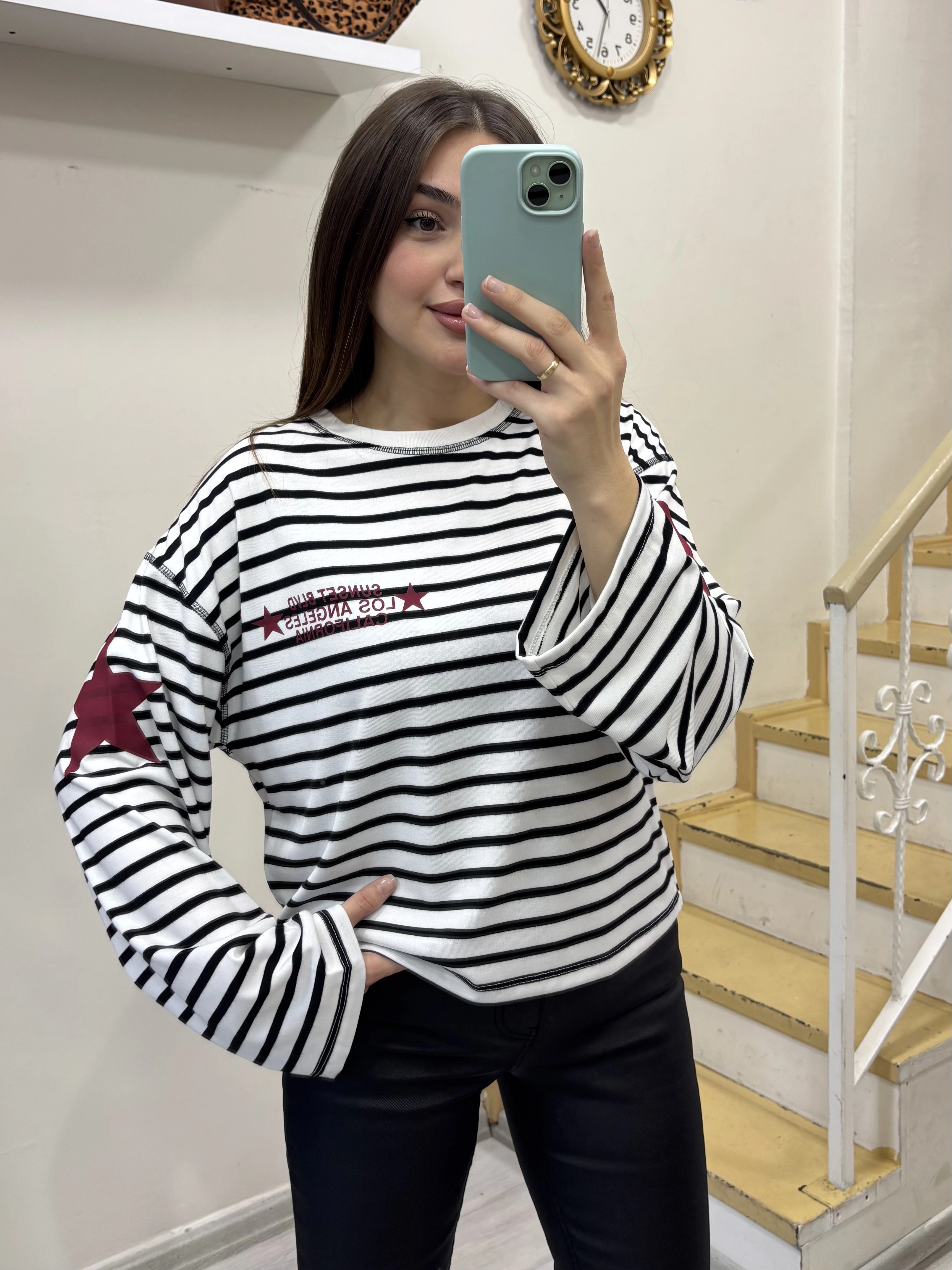 Çizgili Yazılı Sweatshirt