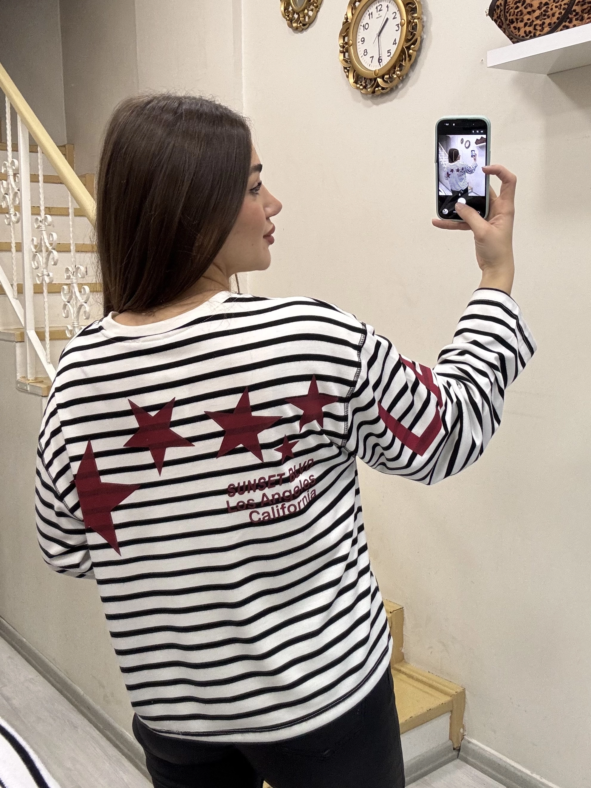 Çizgili Yazılı Sweatshirt