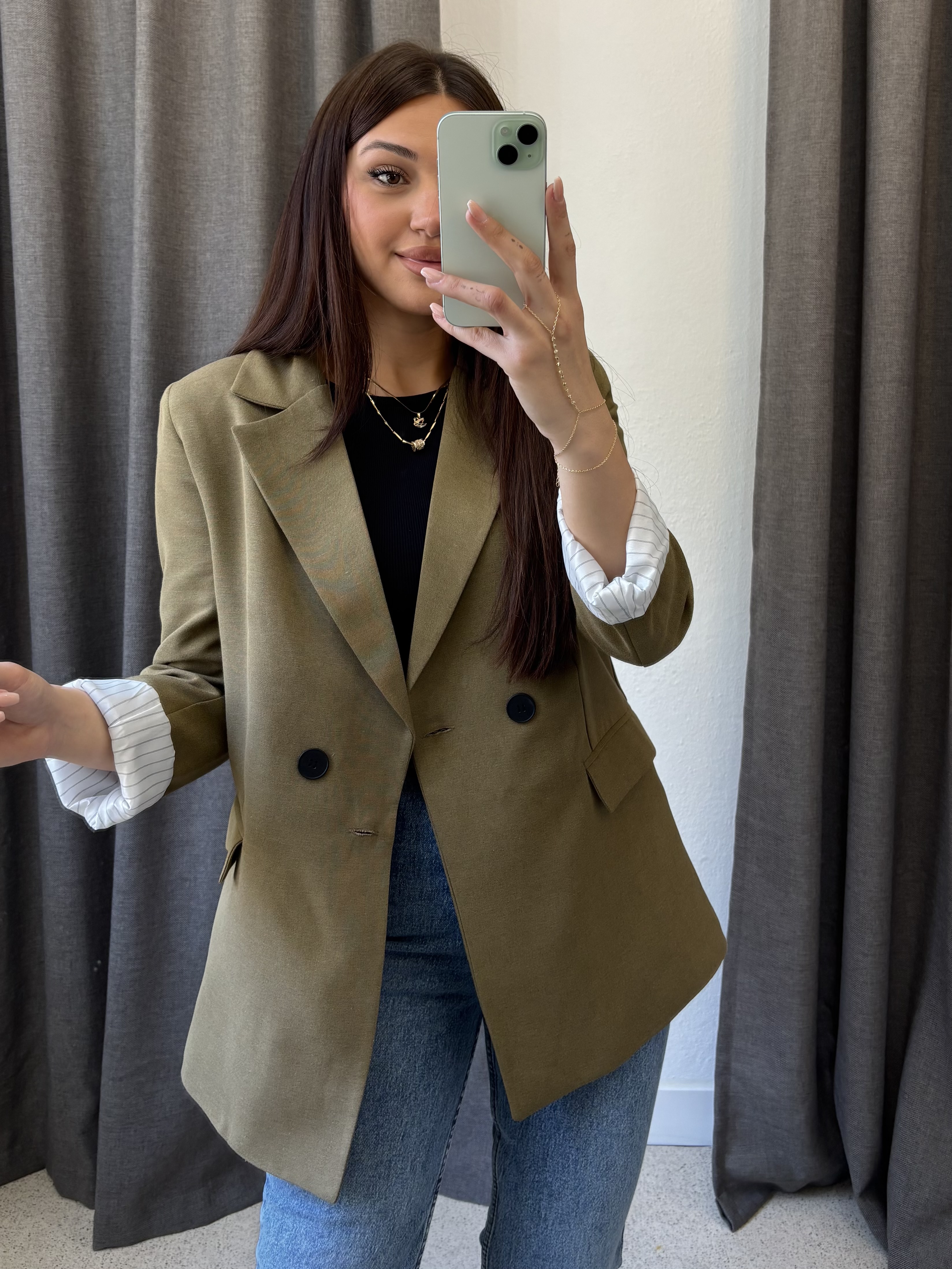 Çizgili Astarlı Keten Blazer Ceket