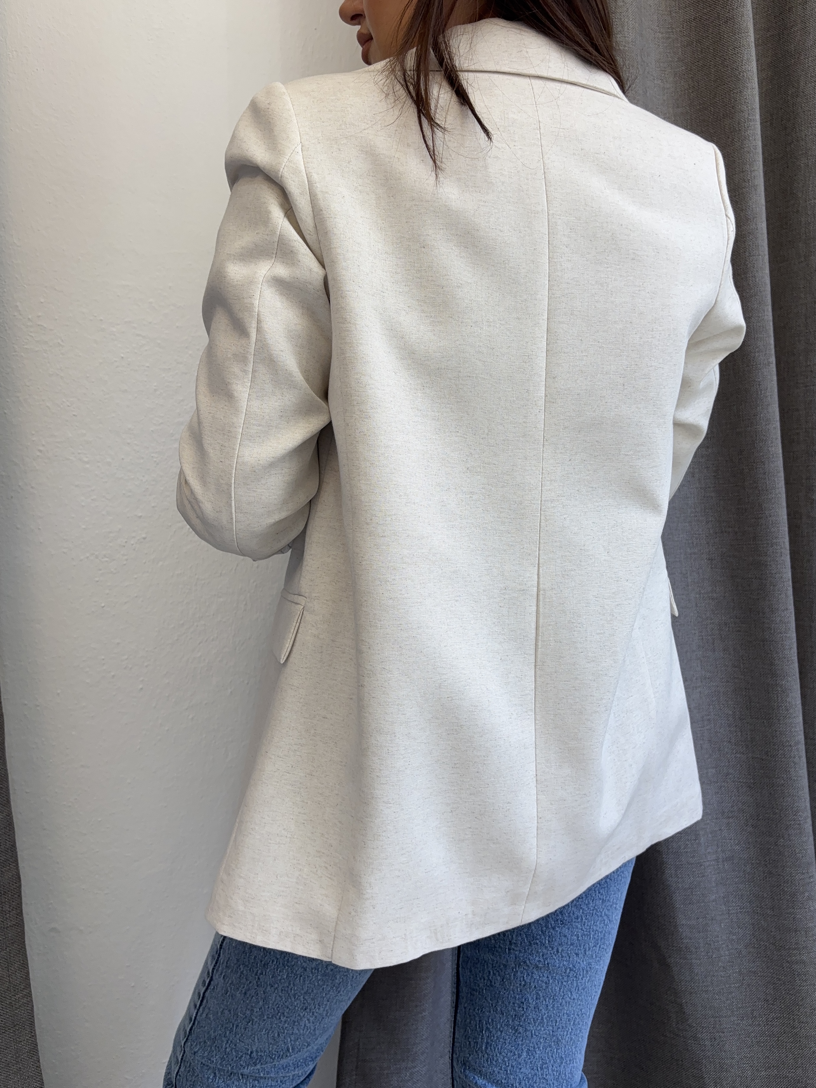 Çizgili Astarlı Keten Blazer Ceket