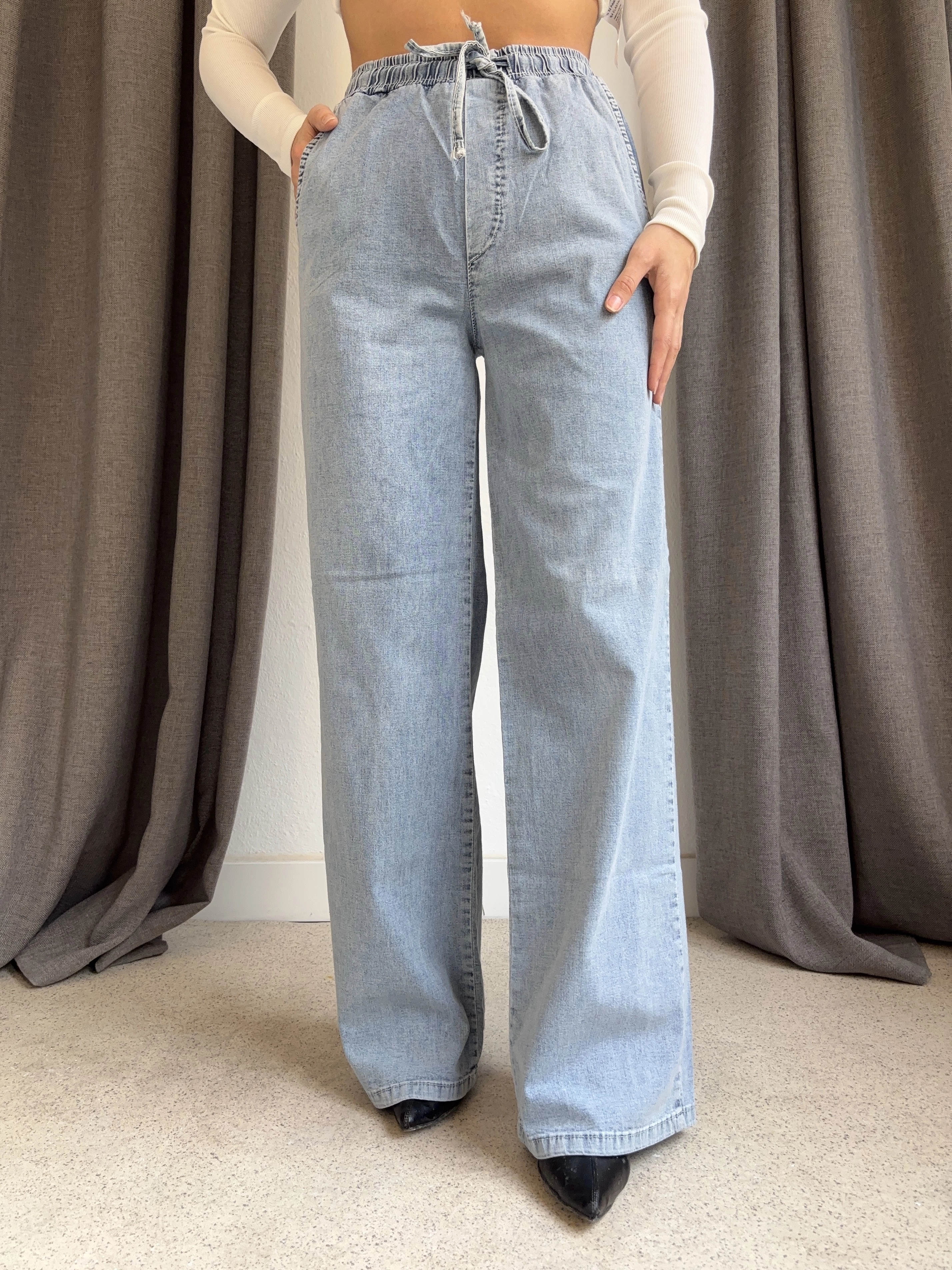 Beli Lastikli Palazzo Jean Pantolon