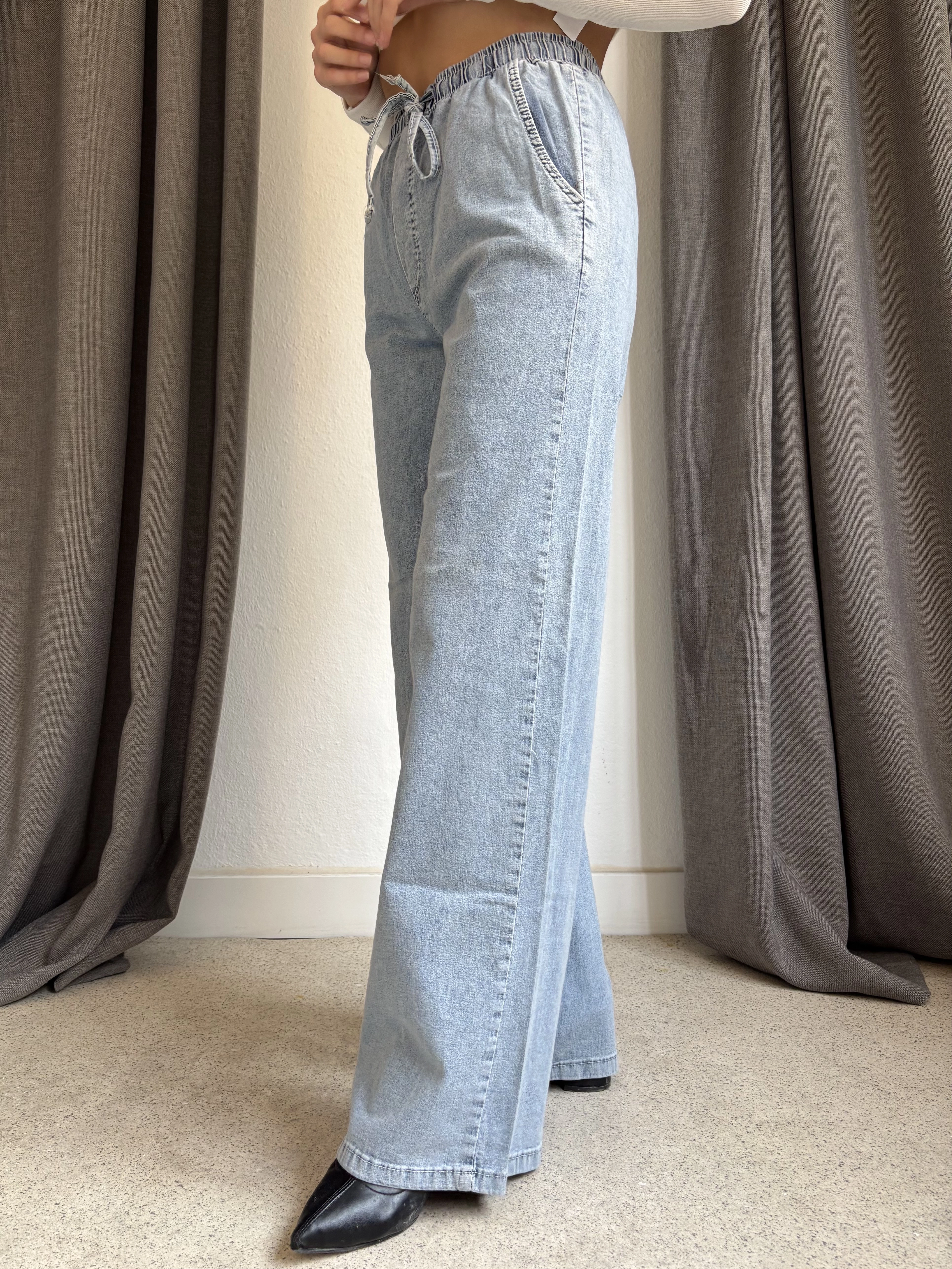 Beli Lastikli Palazzo Jean Pantolon