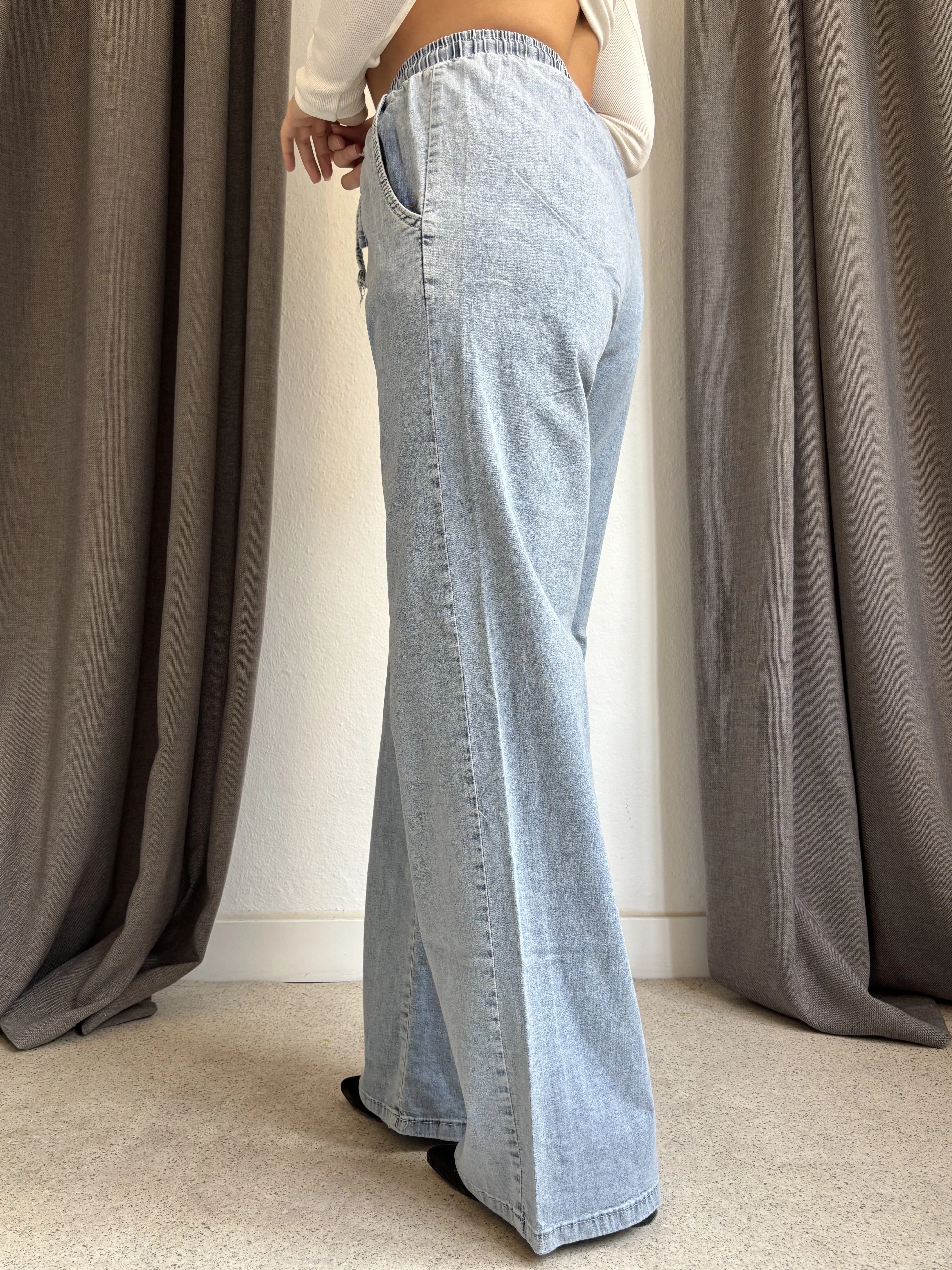 Beli Lastikli Palazzo Jean Pantolon