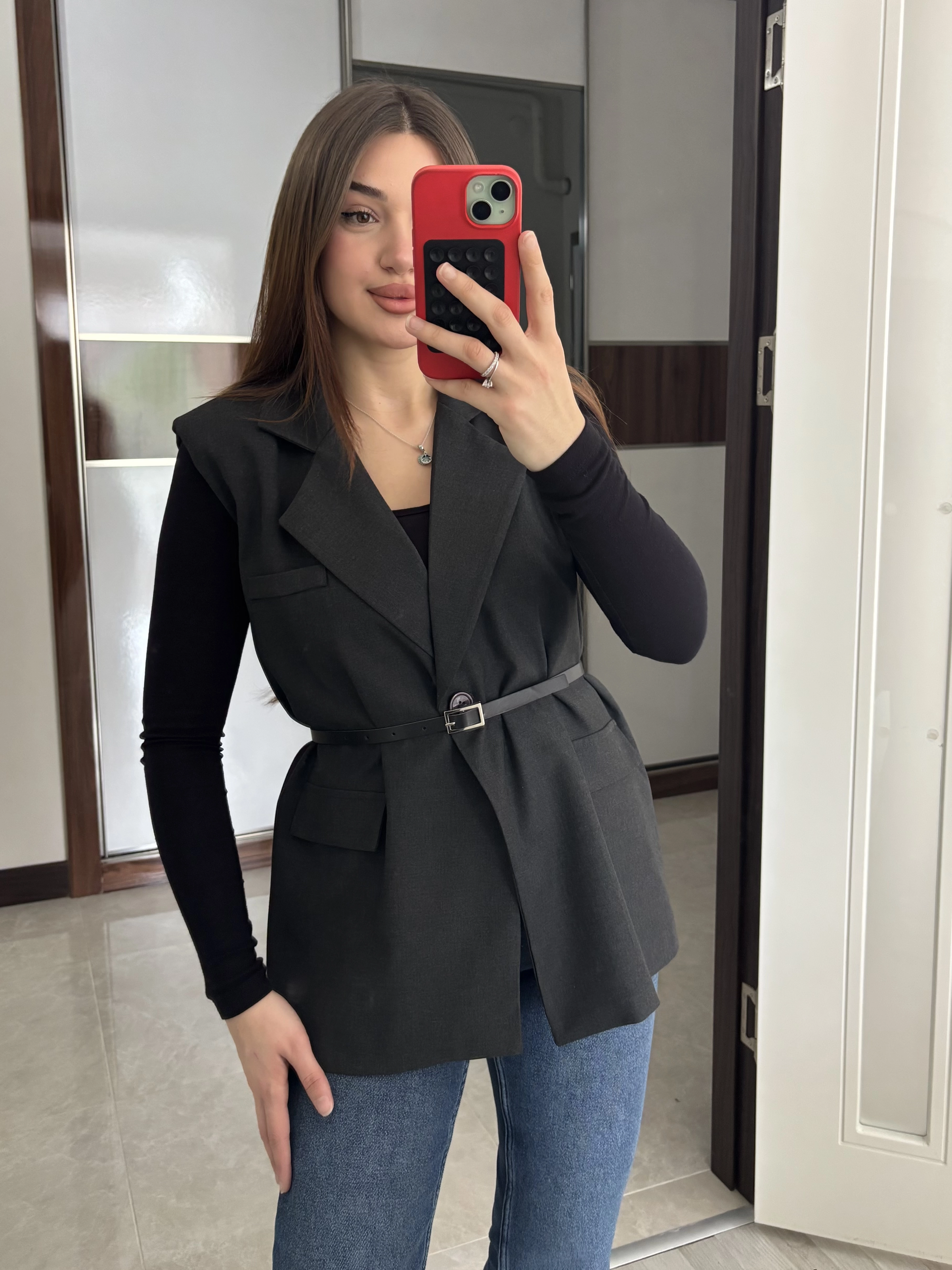 Kemerli Blazer Yelek