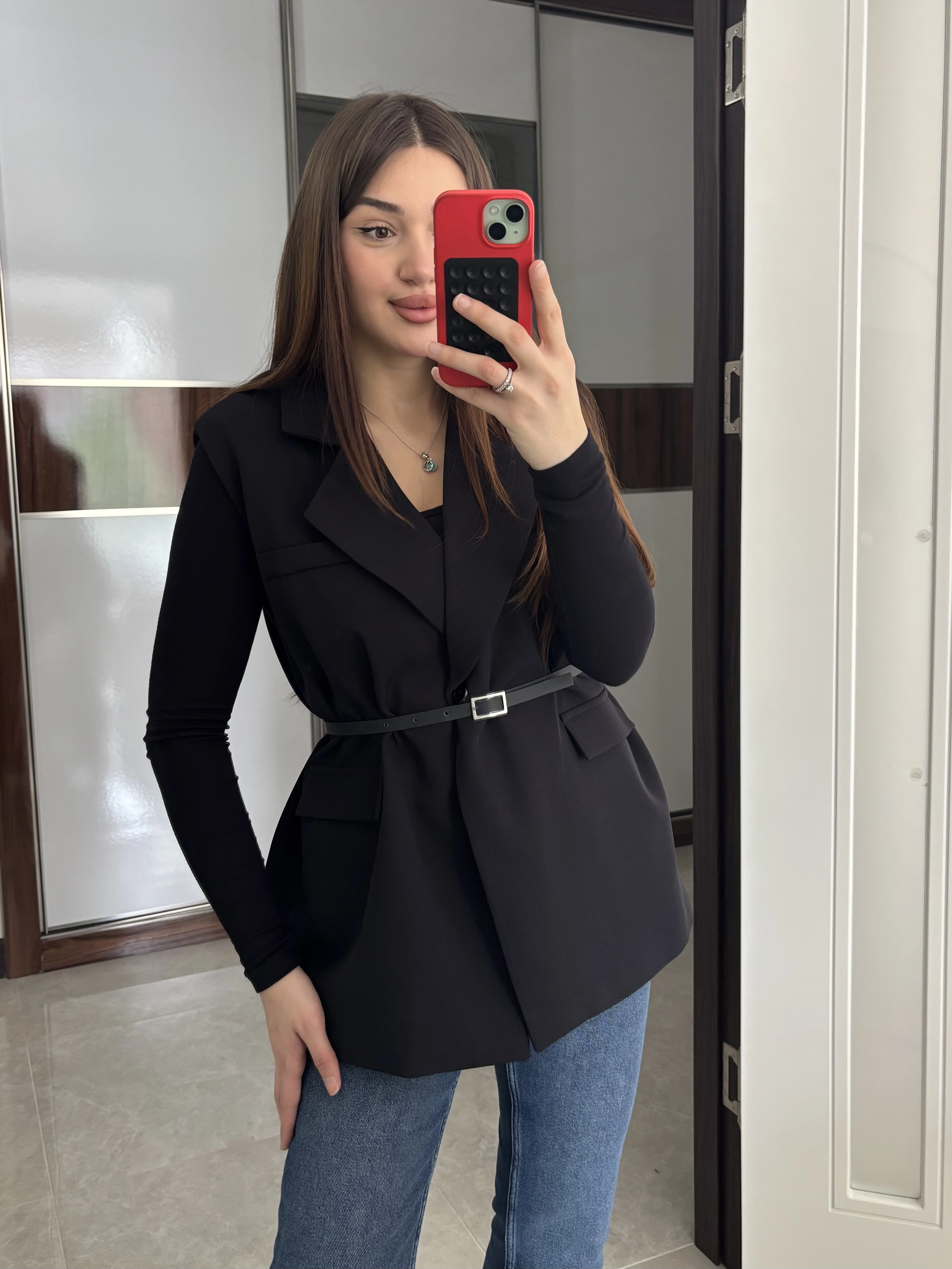 Cep Kapaklı Kemerli Yelek