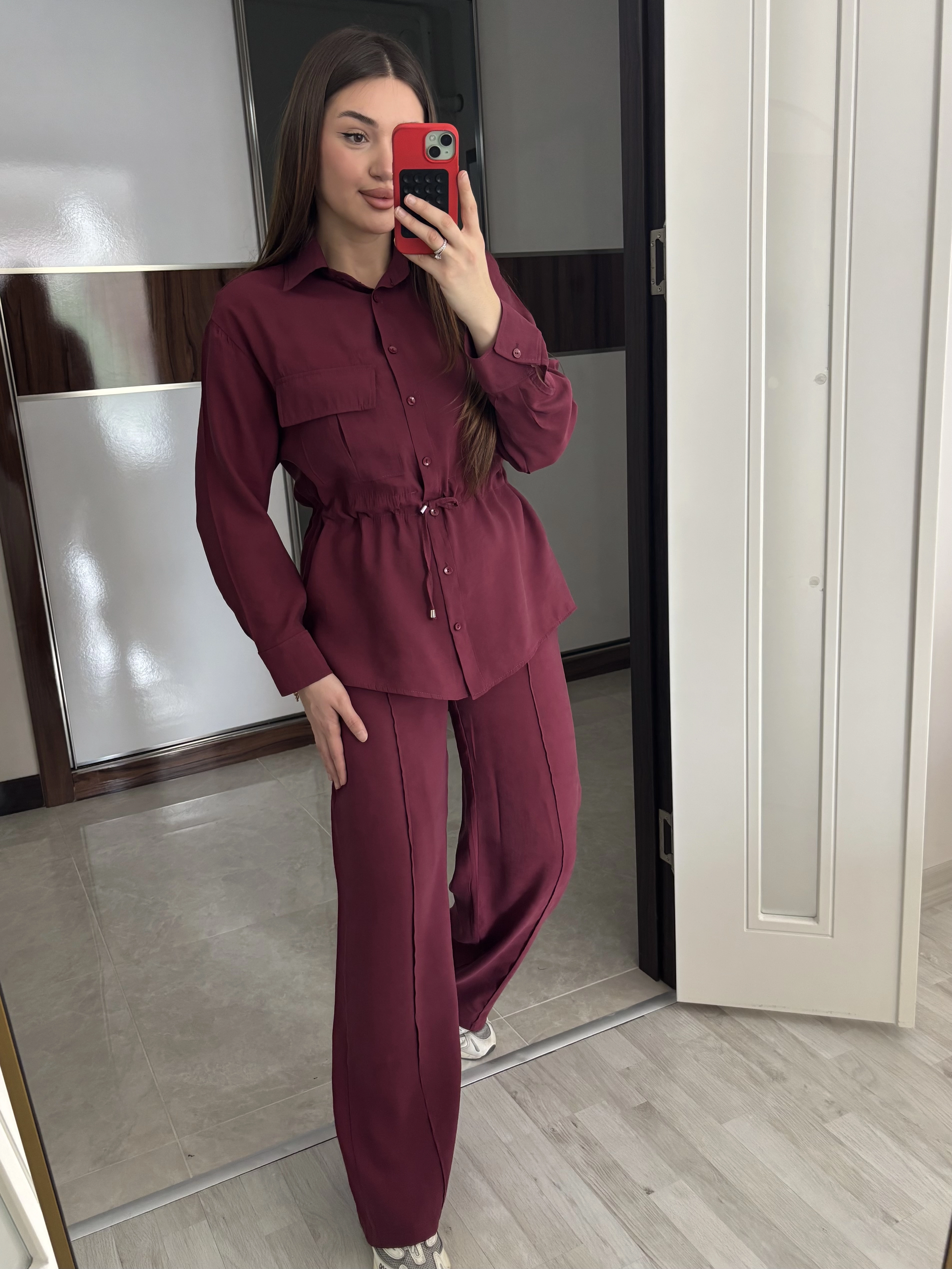 Bel Bağcıklı Tensel Kumaş İkili Takım