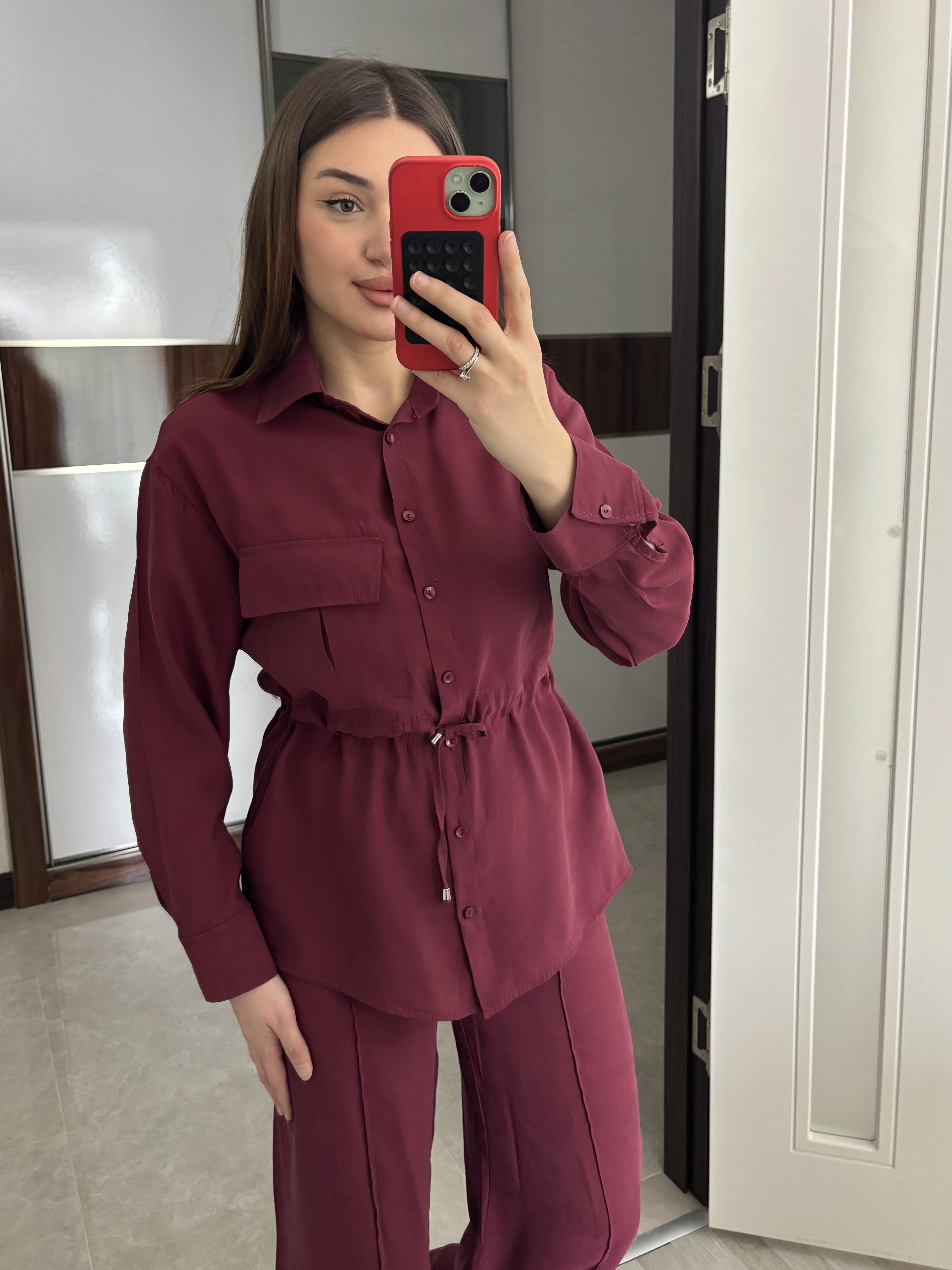 Bel Bağcıklı Tensel Kumaş İkili Takım