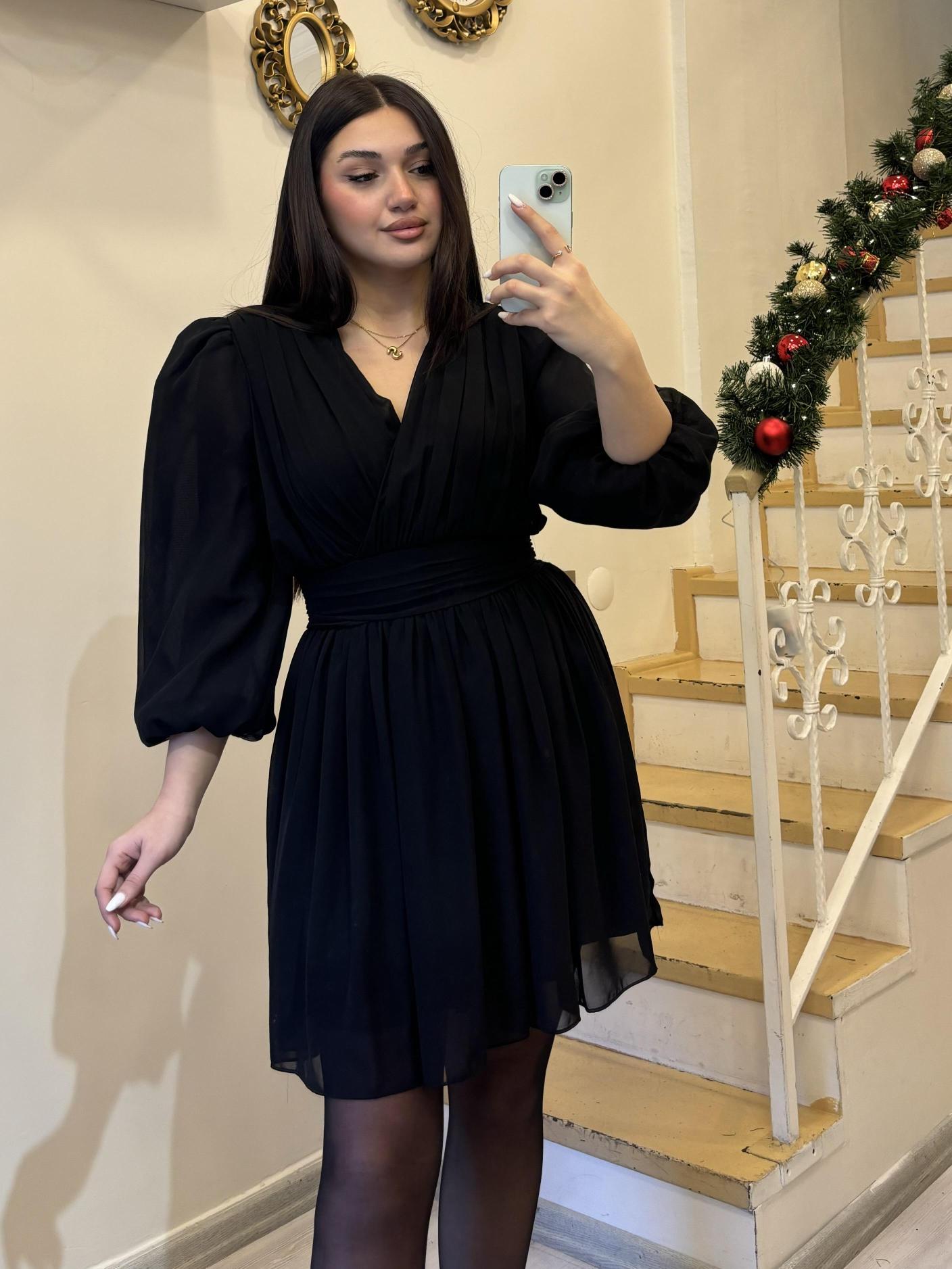 V Yaka Mini Kloş Elbise