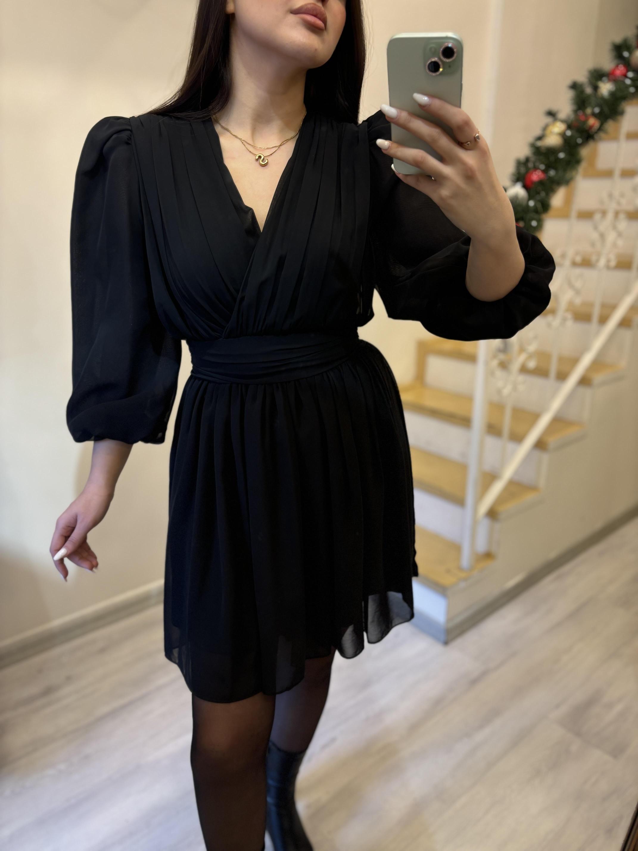 V Yaka Mini Kloş Elbise