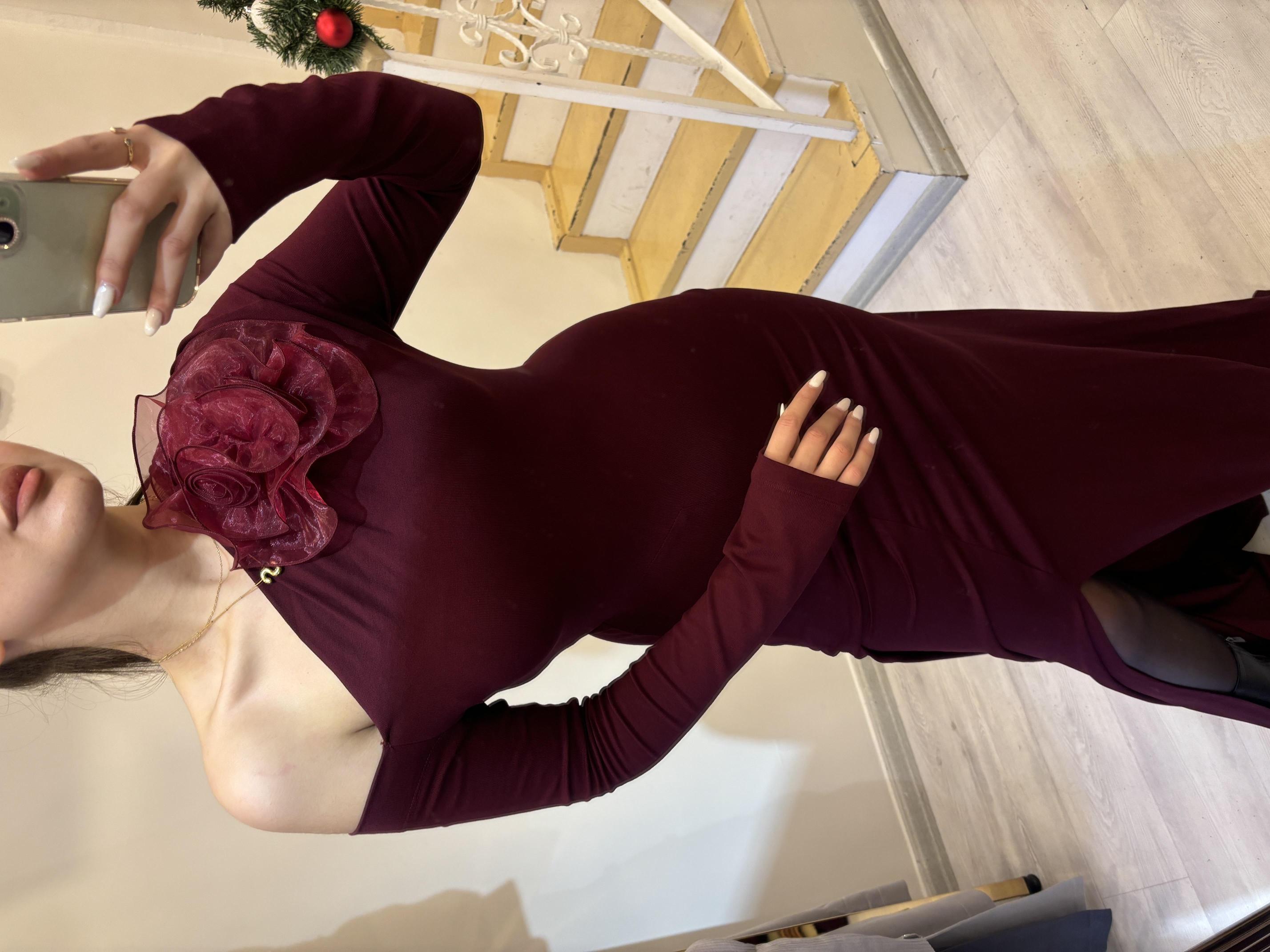 Düşük Omuz Bordo Elbise