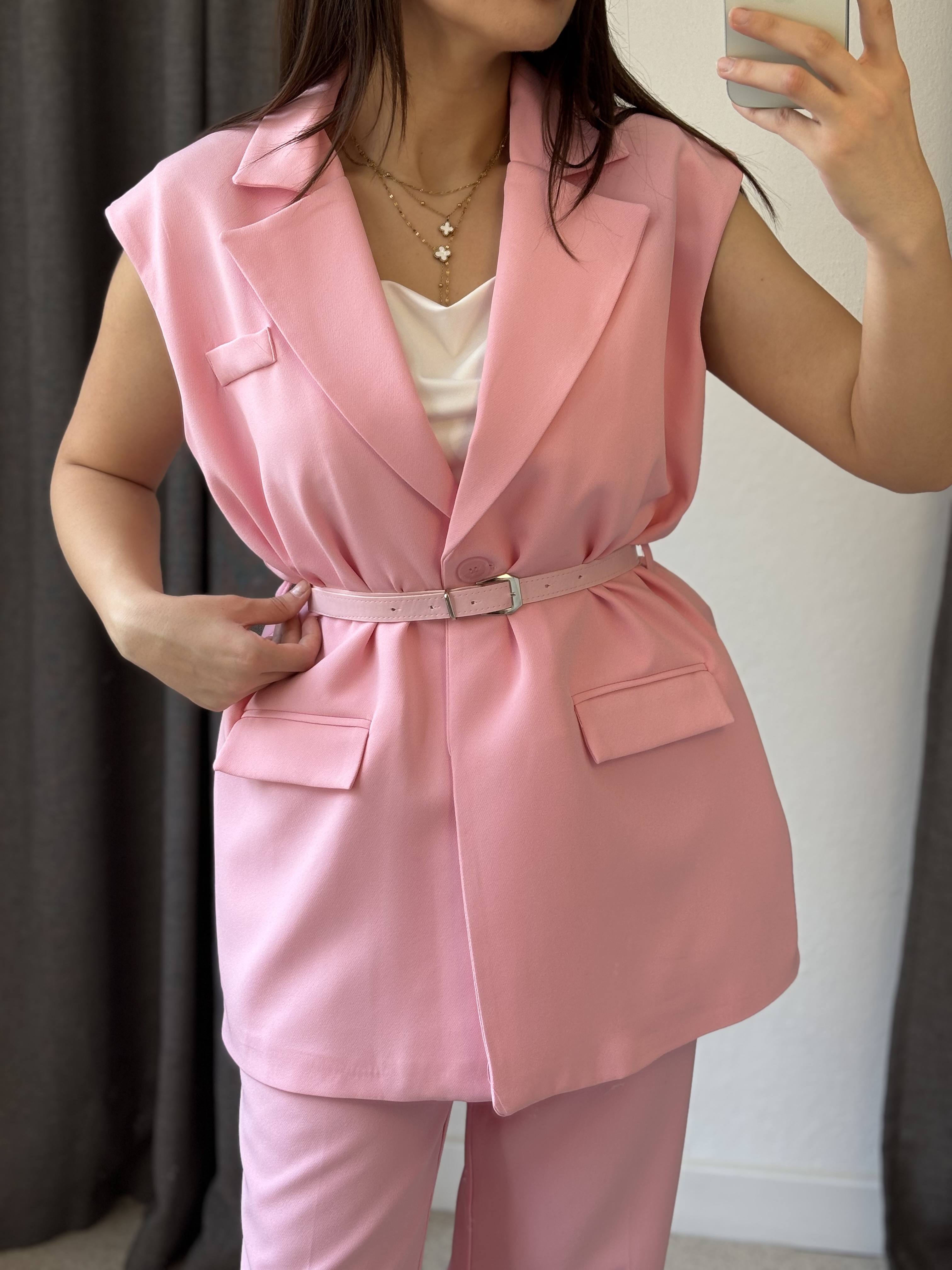 Kemerli Oversize Astarlı Yelek