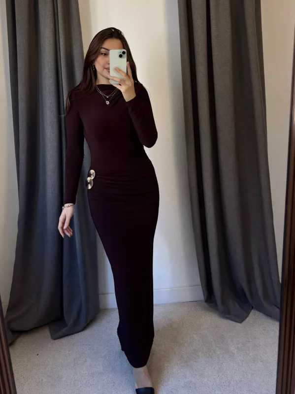 Gold Aksesuarlı Drape Detaylı Elbise
