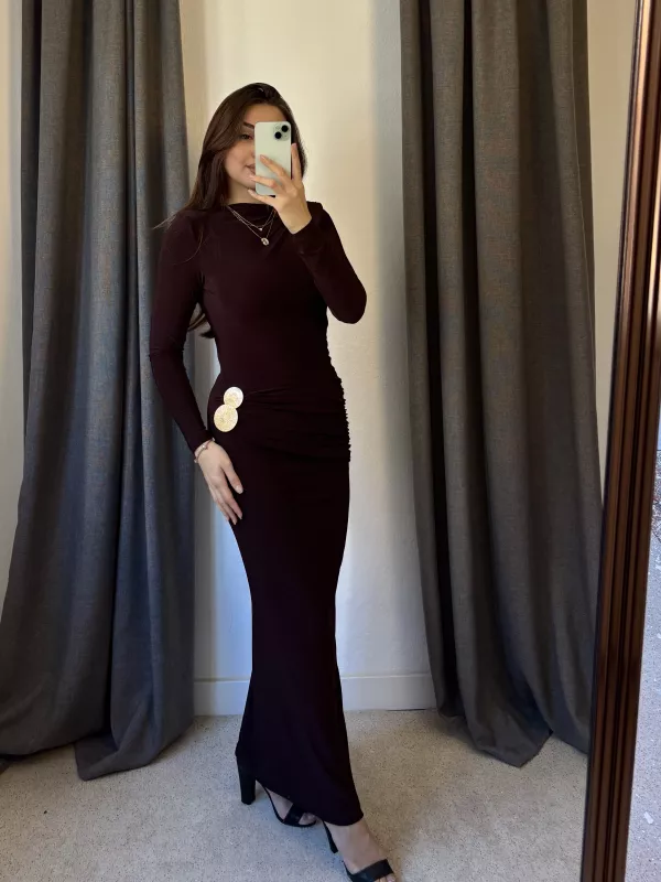 Gold Aksesuarlı Drape Detaylı Elbise