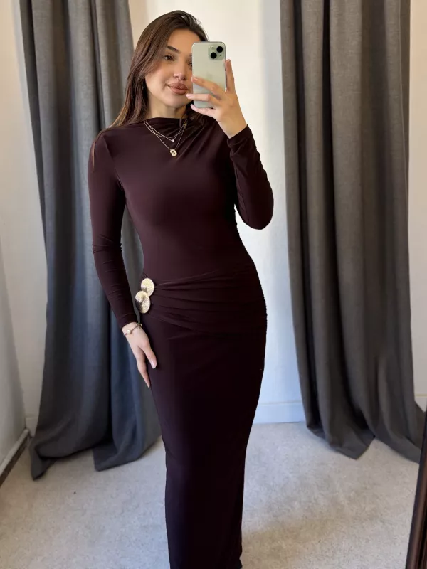 Gold Aksesuarlı Drape Detaylı Elbise