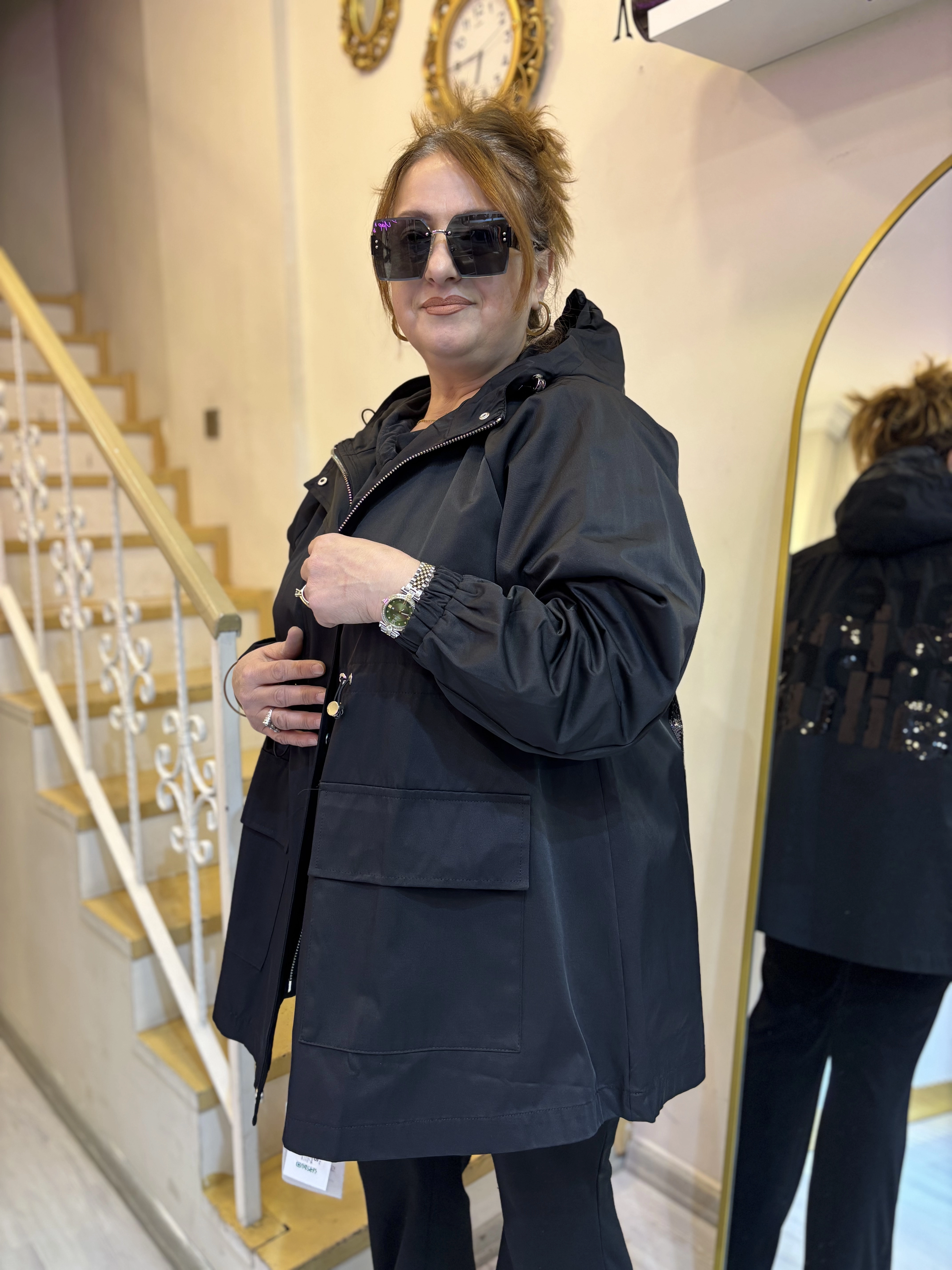 Payetli Tasarım Yağmurluk Ceket