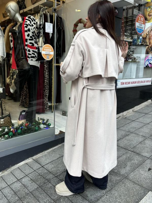 Diagonel Astarlı Oversize Kaşe Kaban
