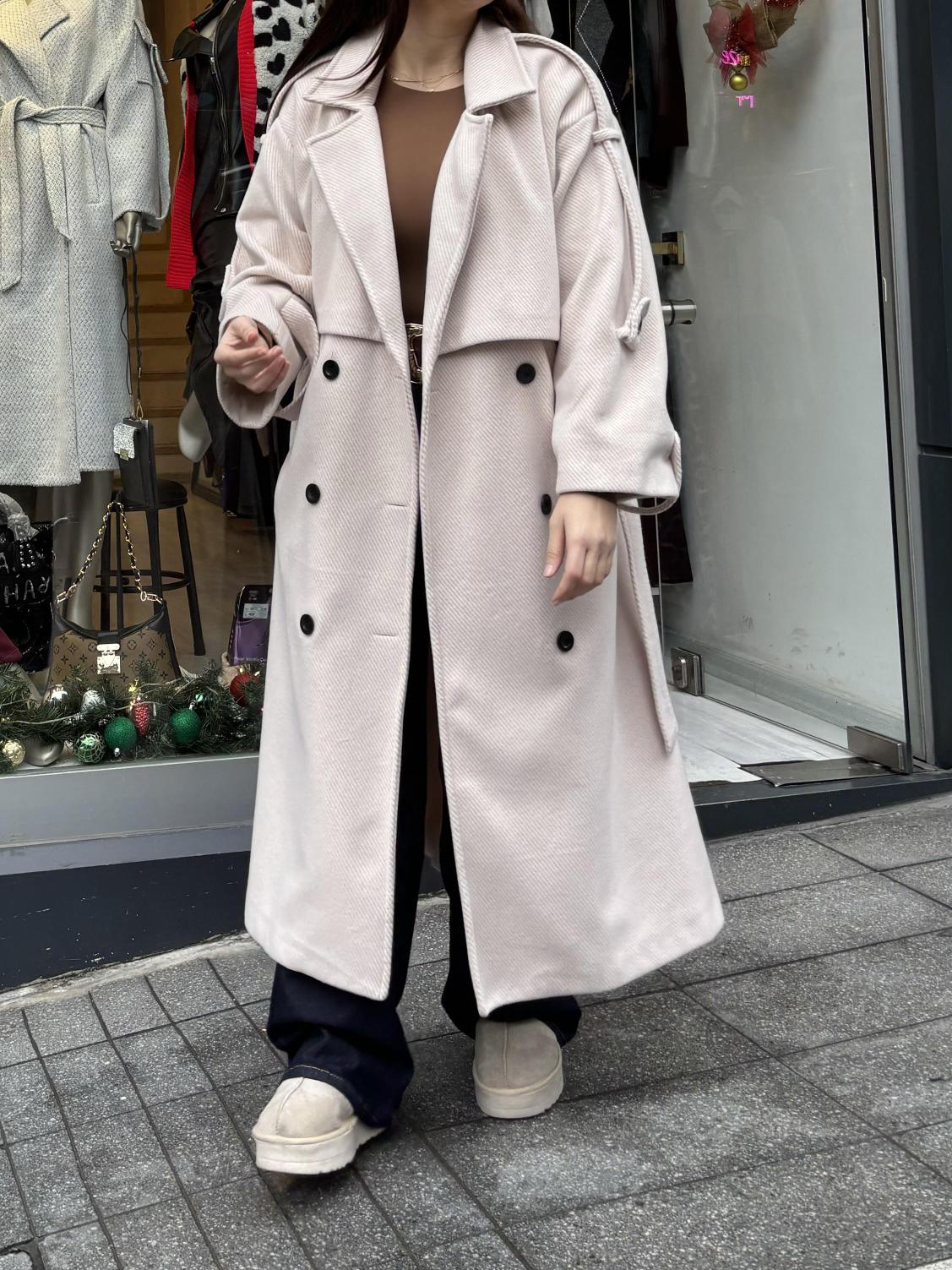 Diagonel Astarlı Oversize Kaşe Kaban