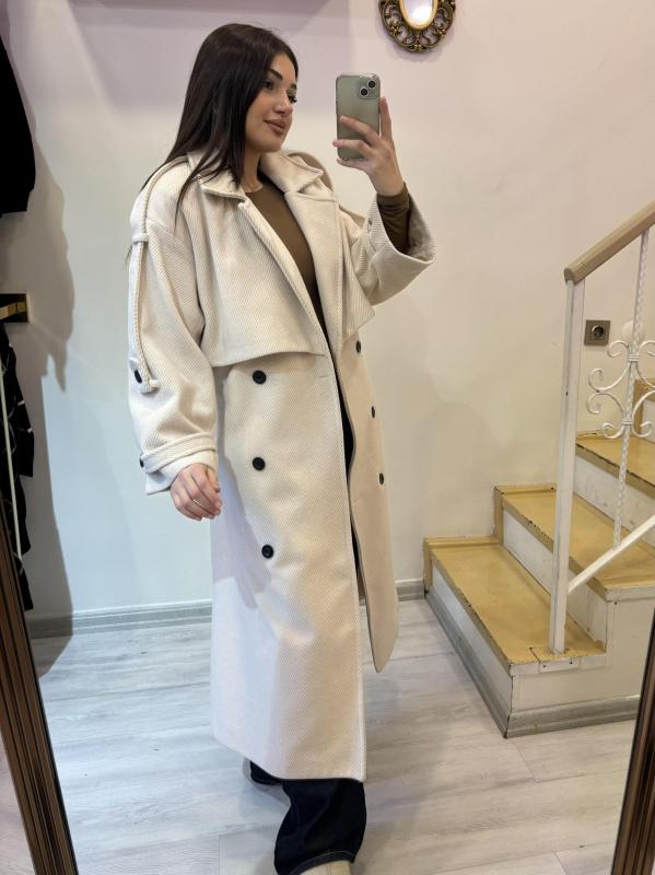 Diagonel Astarlı Oversize Kaşe Kaban