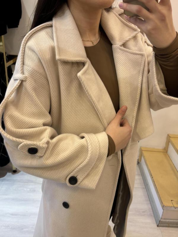 Diagonel Astarlı Oversize Kaşe Kaban
