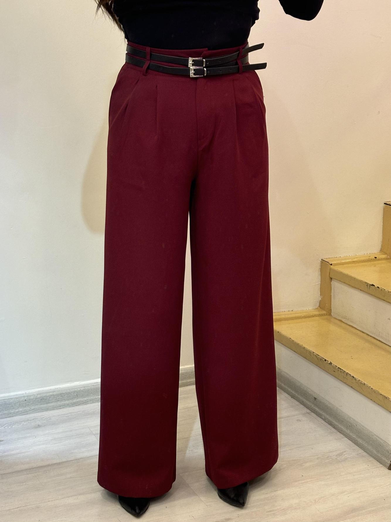 Çift Kemerli Palazzo Kumaş Pantolon