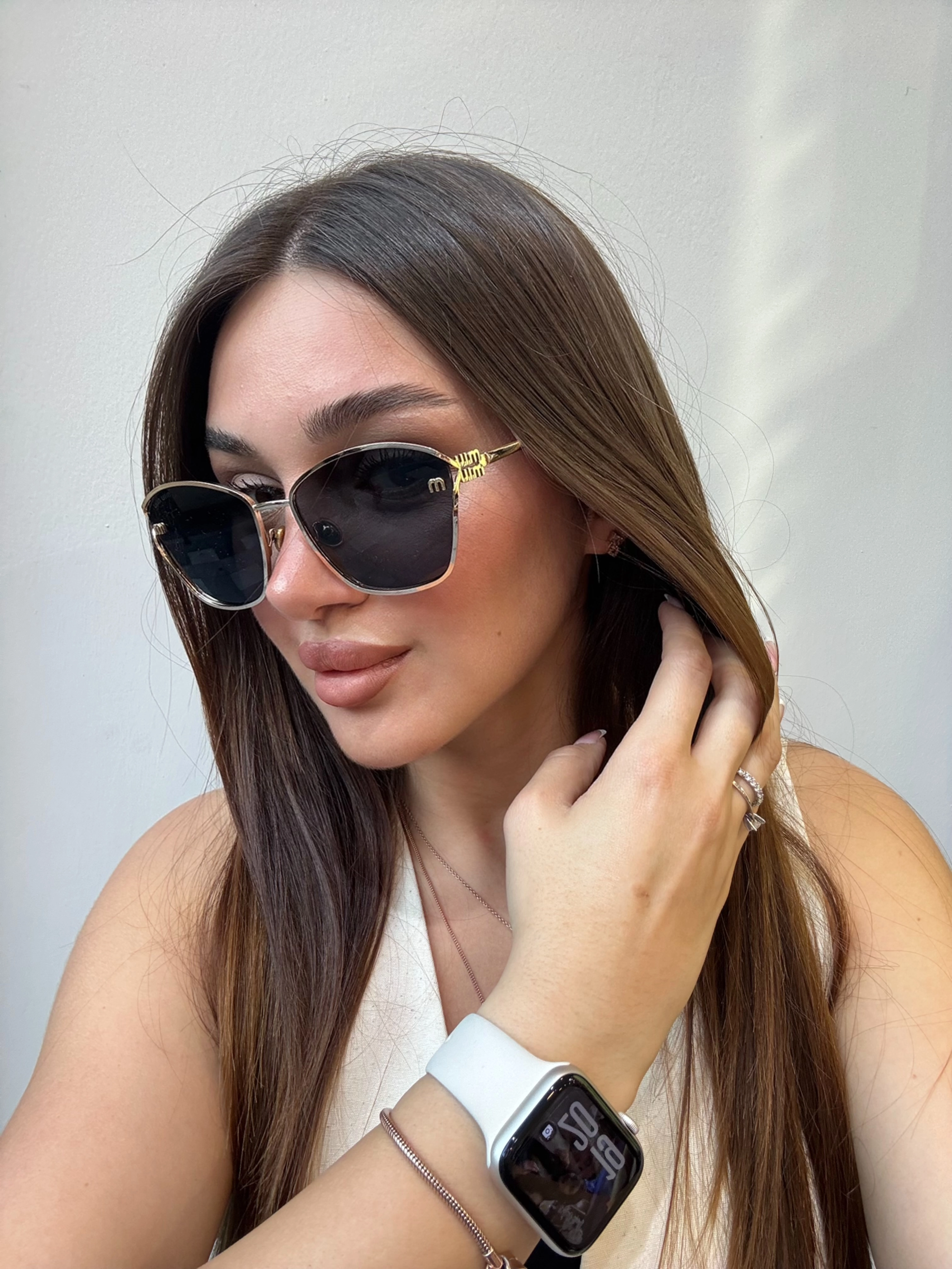 MIUMIU Metal Çerçeve Dikdörtgen Güneş Gözlüğü