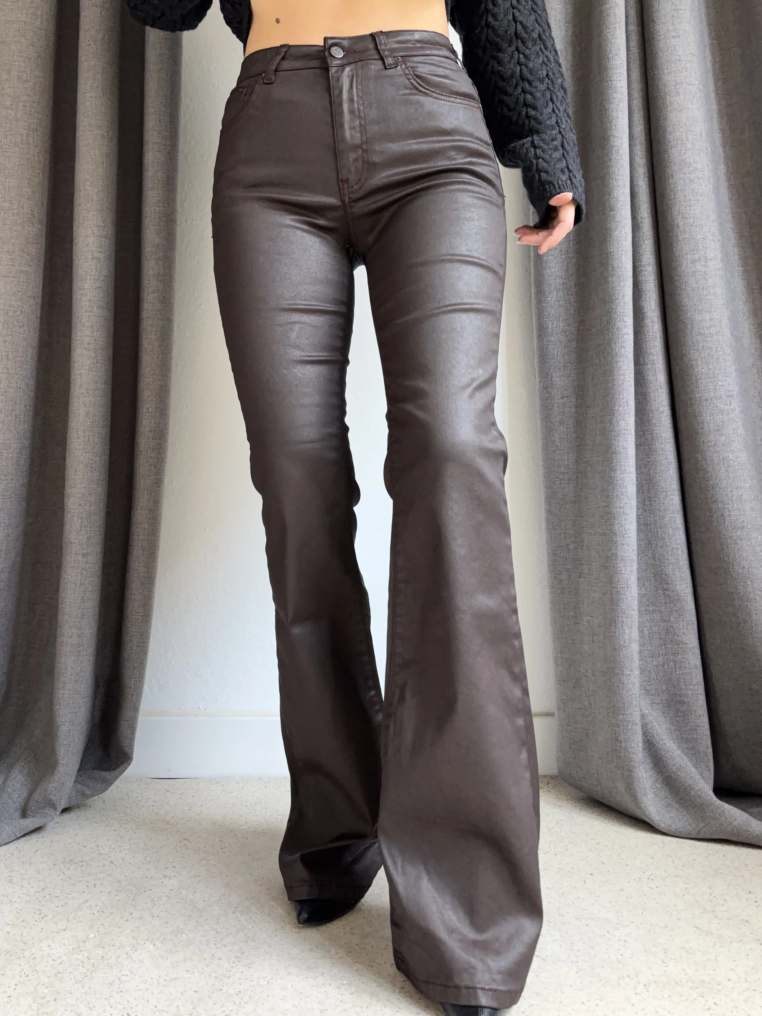 Mumlu Orta Bel İspanyol Paça Pantolon