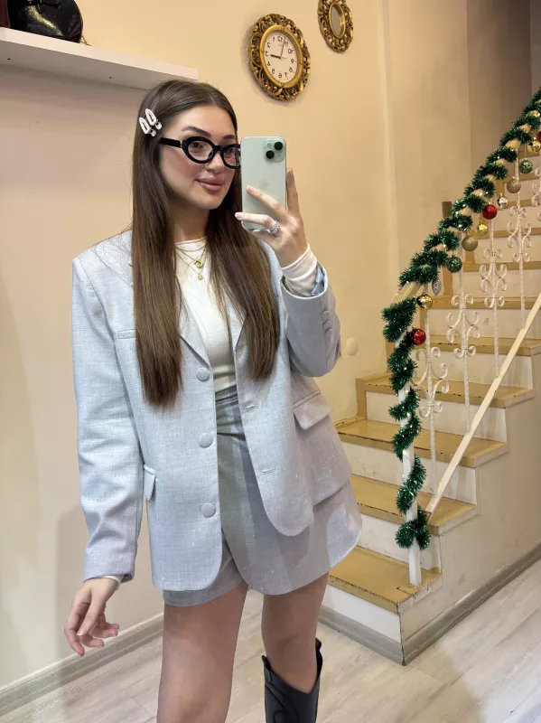 Taşlı Ceket Şort Takım