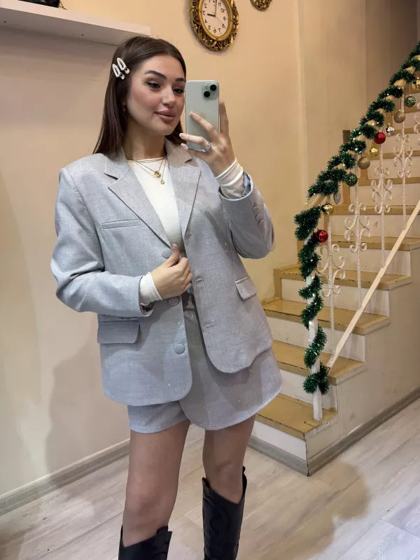Taşlı Ceket Şort Takım