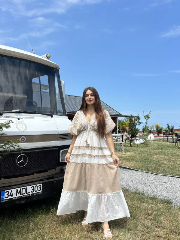 Keten İşlemeli Liya Elbise