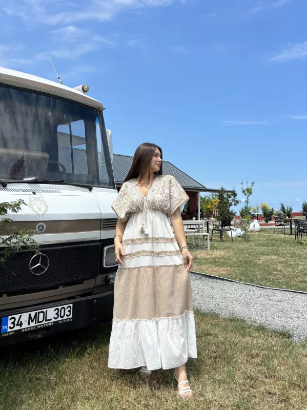 Keten İşlemeli Liya Elbise