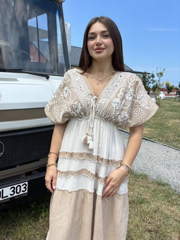 Keten İşlemeli Liya Elbise