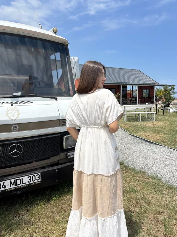 Keten İşlemeli Liya Elbise
