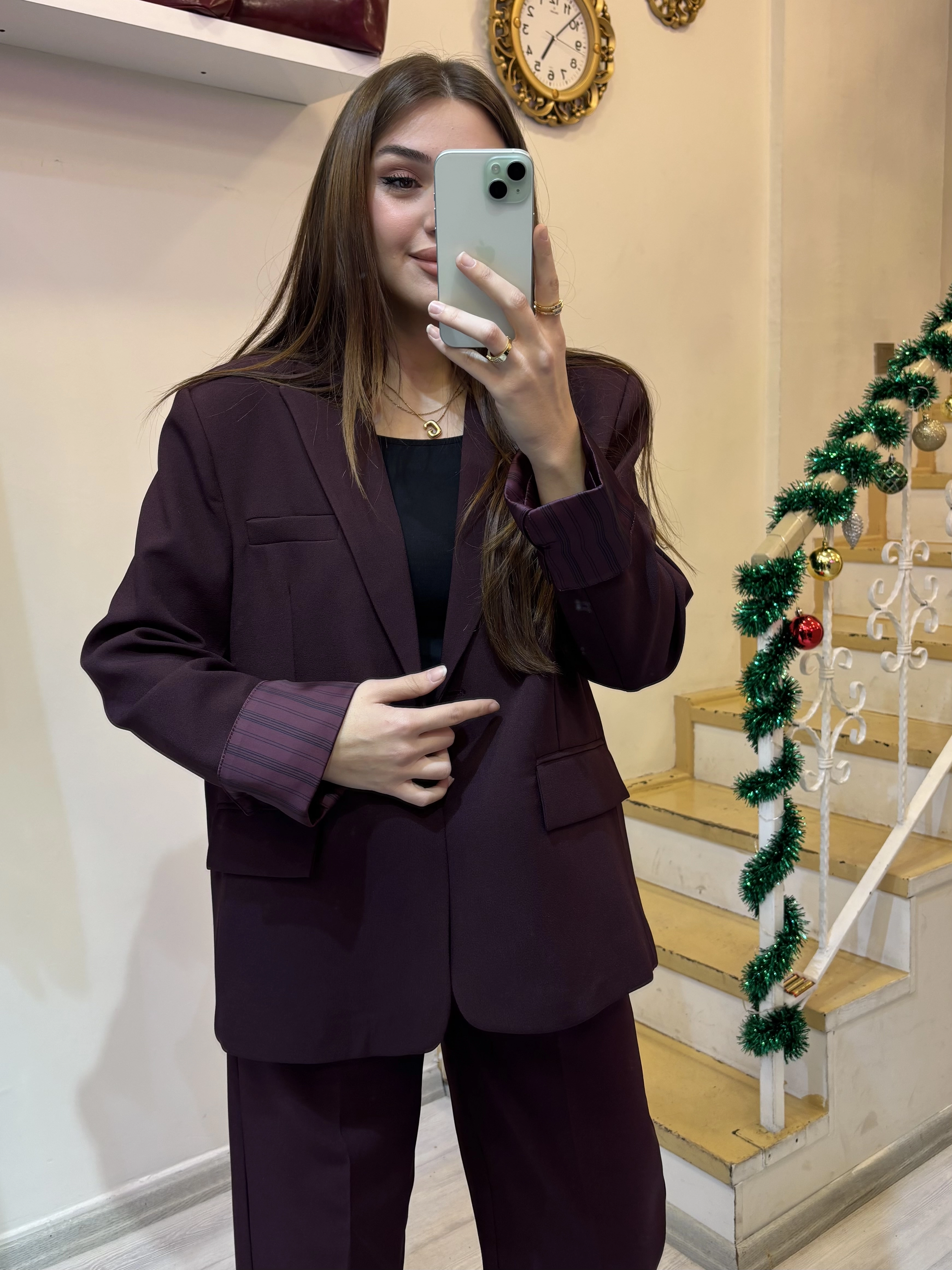 Çizgili Astarlı Atlas Blazer Oversize Ceket