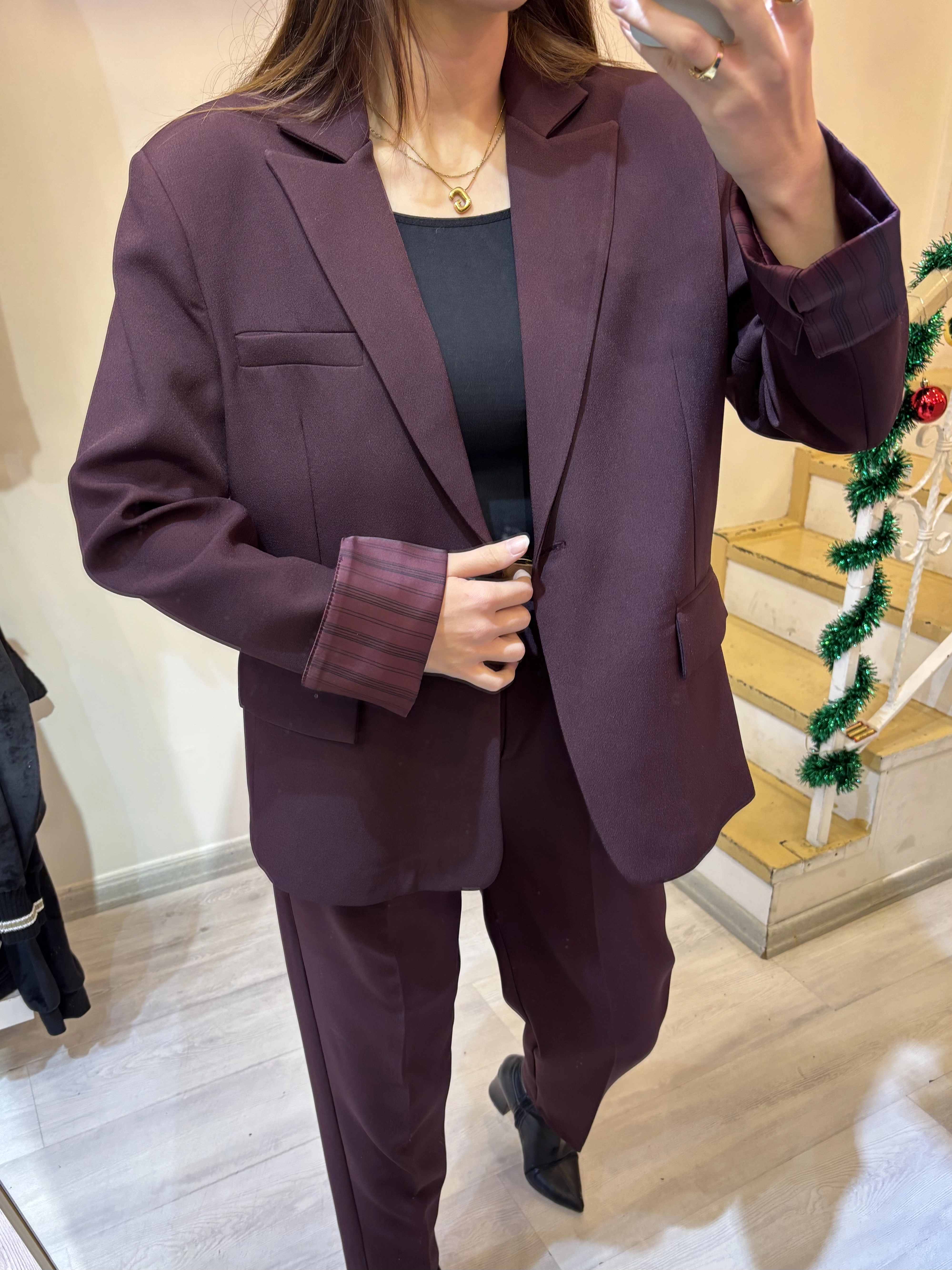 Çizgili Astarlı Atlas Blazer Oversize Ceket